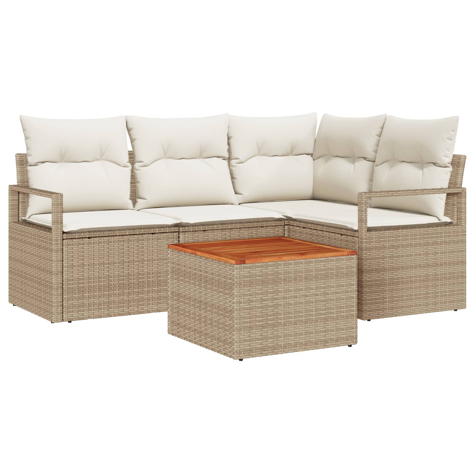 vidaXL 5-tlg. Garten-Sofagarnitur mit Kissen Beige Poly Rattan Akazie