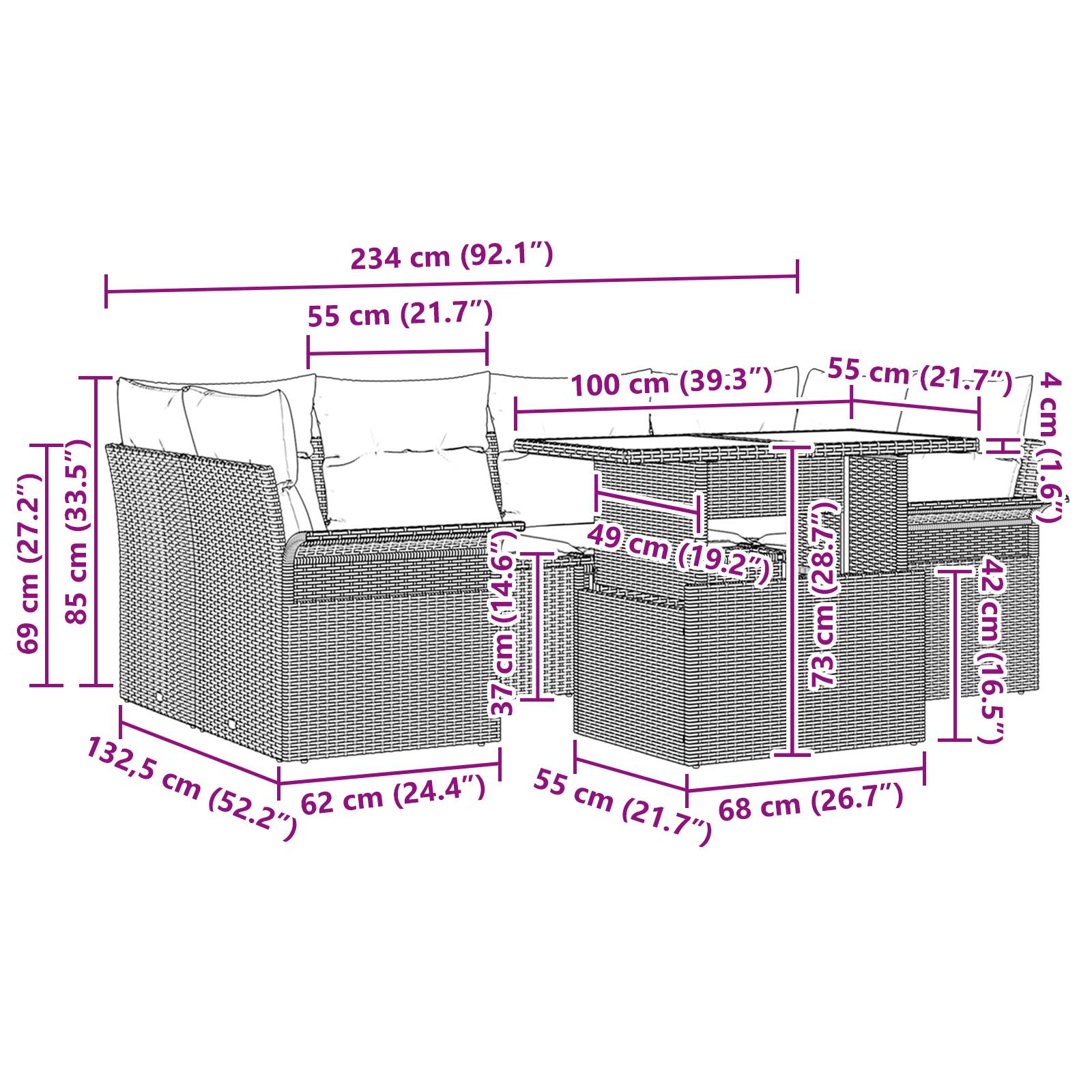 vidaXL 7-teilige Garten Sofa Set mit Kissen Beige Poly Rattan