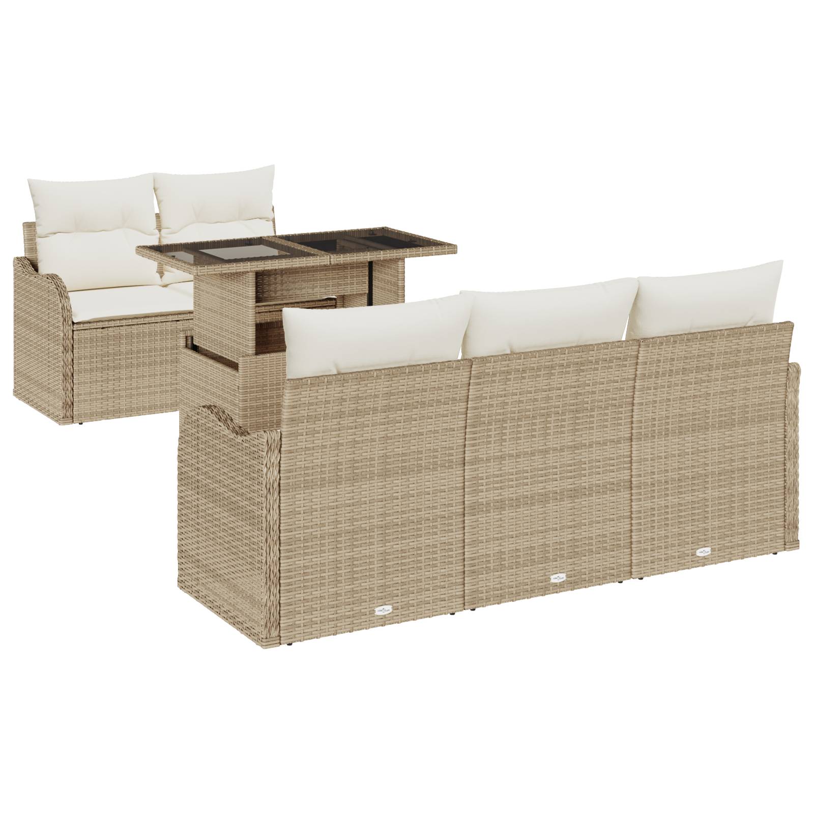 vidaXL 6-tlg. Garten-Sofagarnitur mit Kissen Beige Poly Rattan