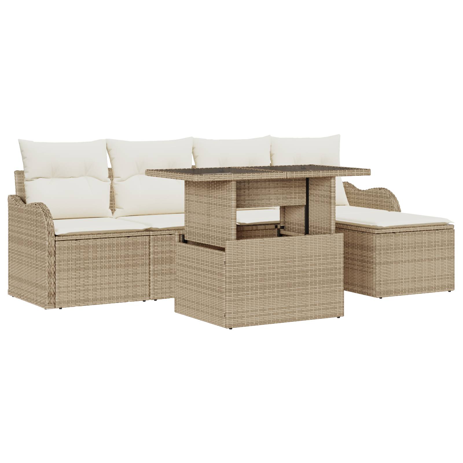 vidaXL 6-tlg. Garten-Sofagarnitur mit Kissen Beige Poly Rattan
