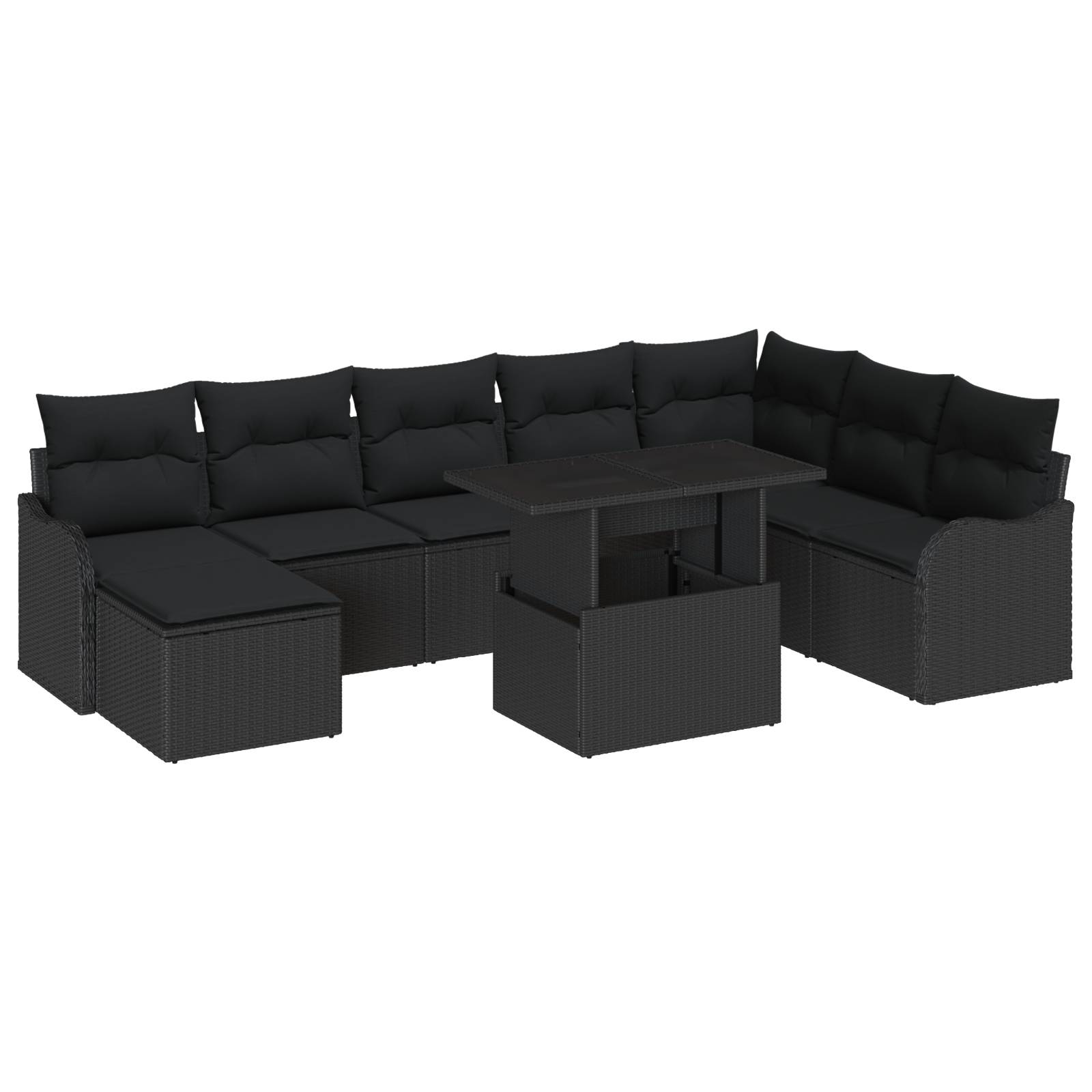vidaXL 9-teiliges Garten-Sofa-Set mit Kissen Schwarz Poly-Rattan