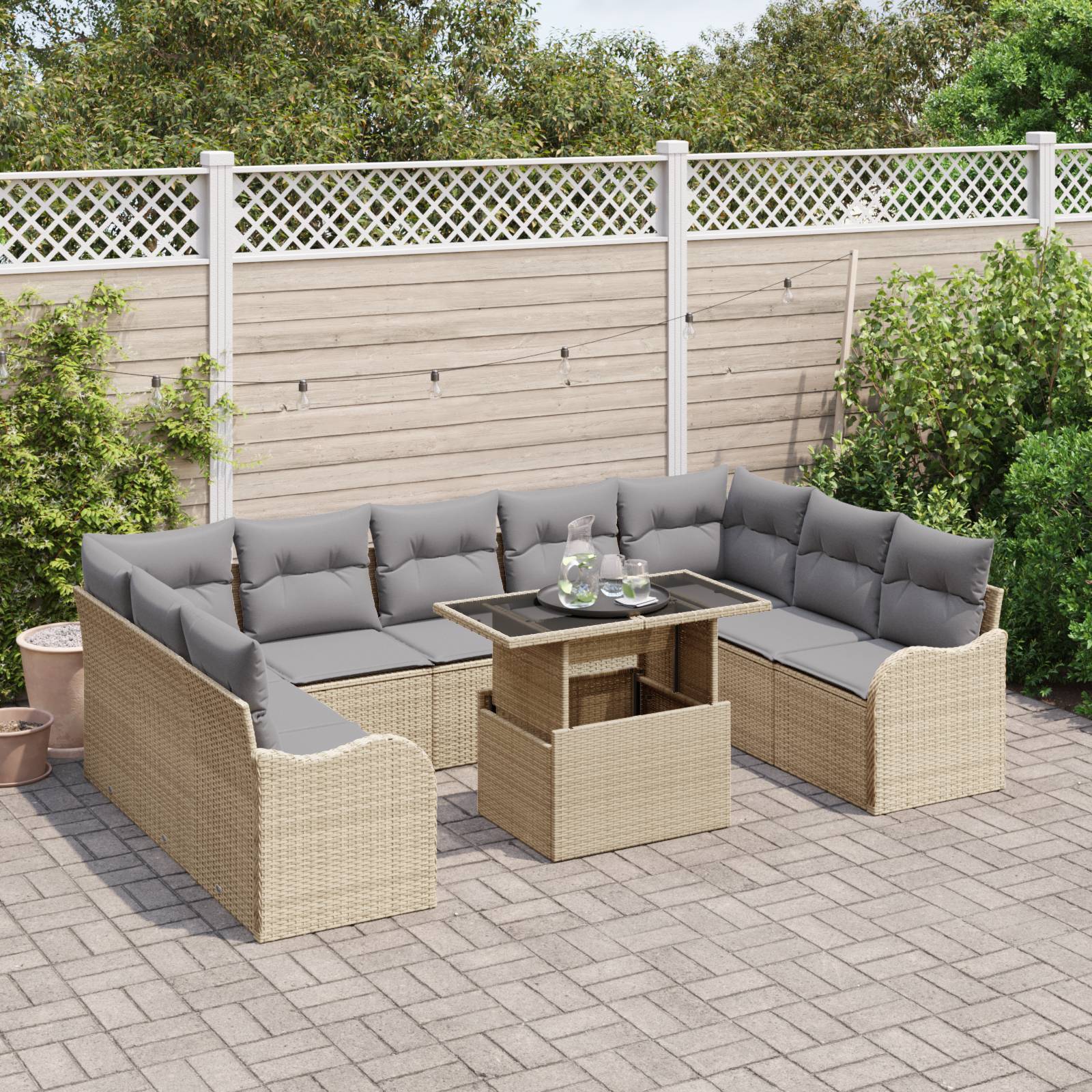 vidaXL 10-teilige Garten Sofa Set mit Kissen Beige Poly Rattan