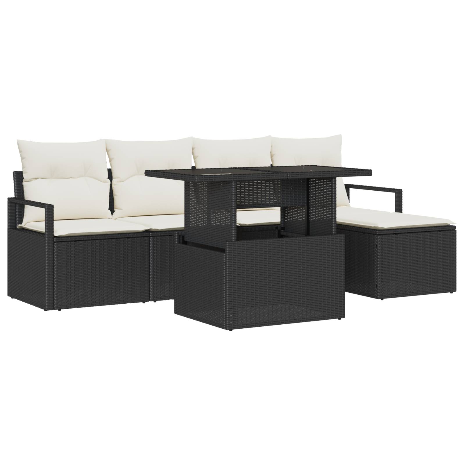 vidaXL 6-tlg. Garten-Sofagarnitur mit Kissen Schwarz Poly Rattan