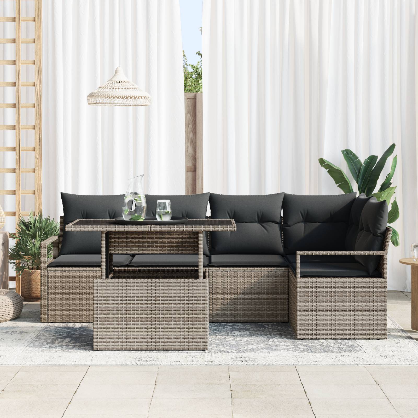 vidaXL 6-teilige Garten Sofa Set mit Kissen Grau Poly Rattan