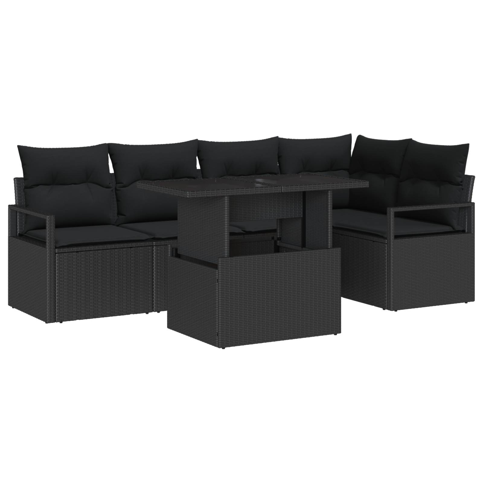 vidaXL 6-tlg. Garten-Sofagarnitur mit Kissen Schwarz Poly Rattan