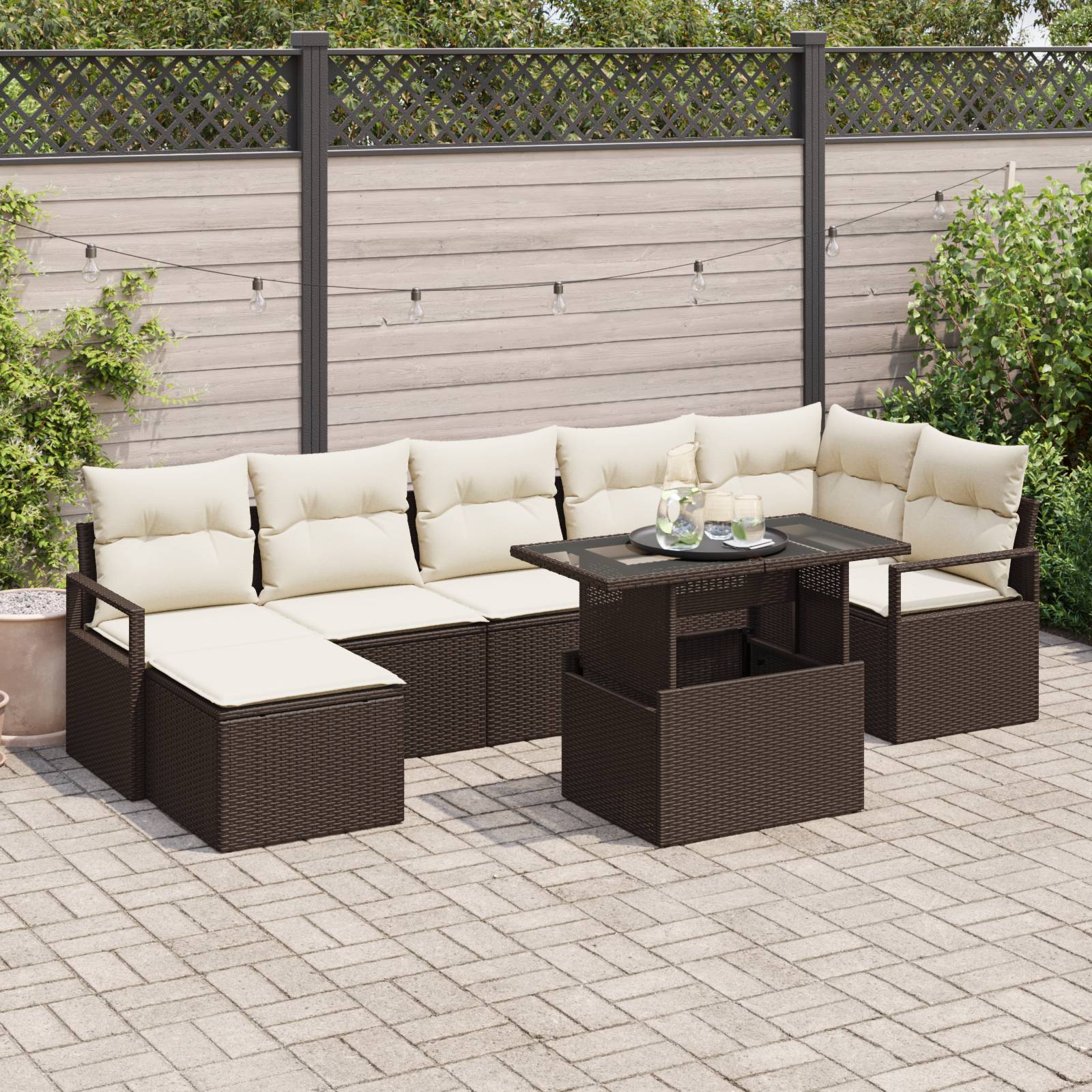 vidaXL 8-tlg. Garten-Sofagarnitur mit Kissen Braun Poly Rattan
