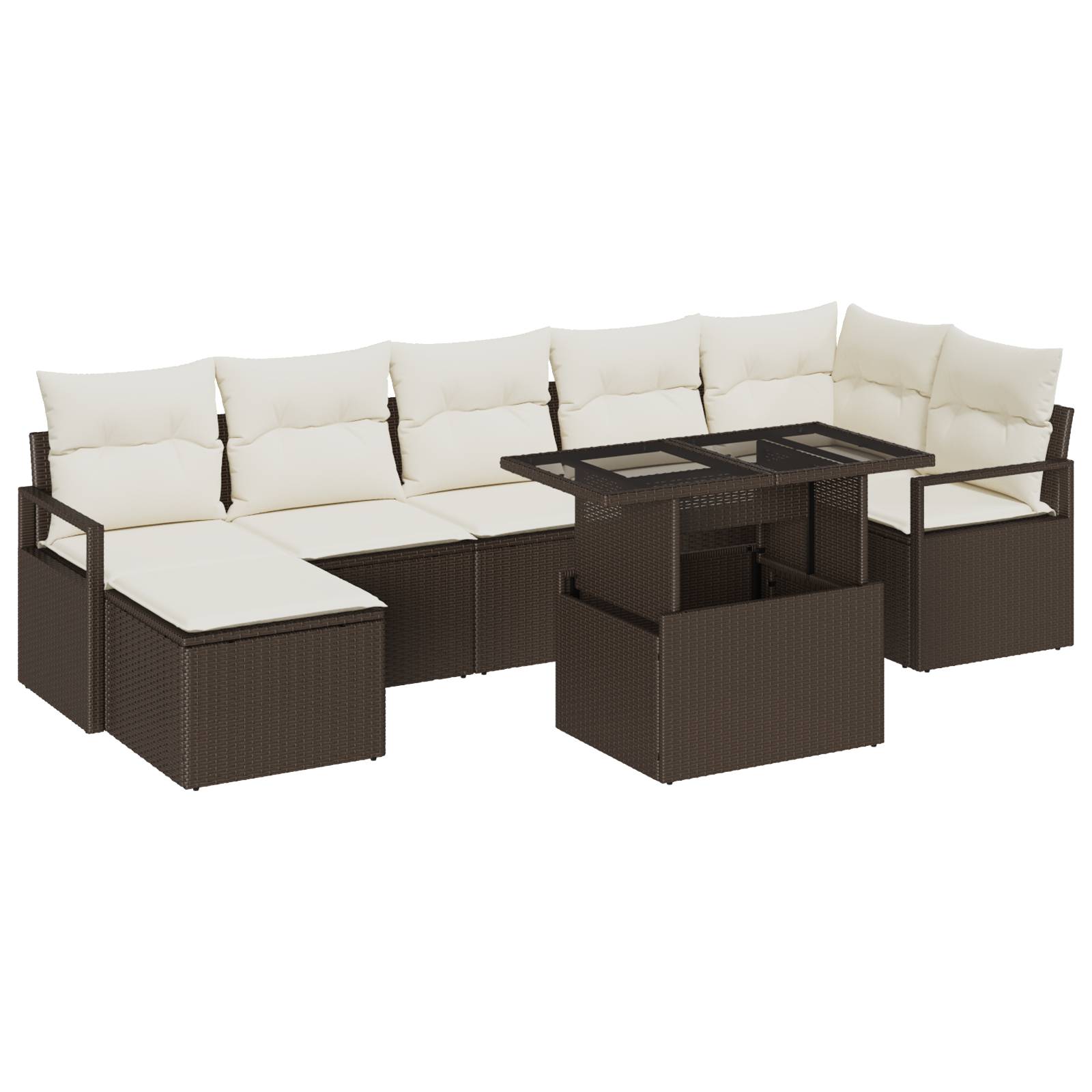 vidaXL 8-tlg. Garten-Sofagarnitur mit Kissen Braun Poly Rattan