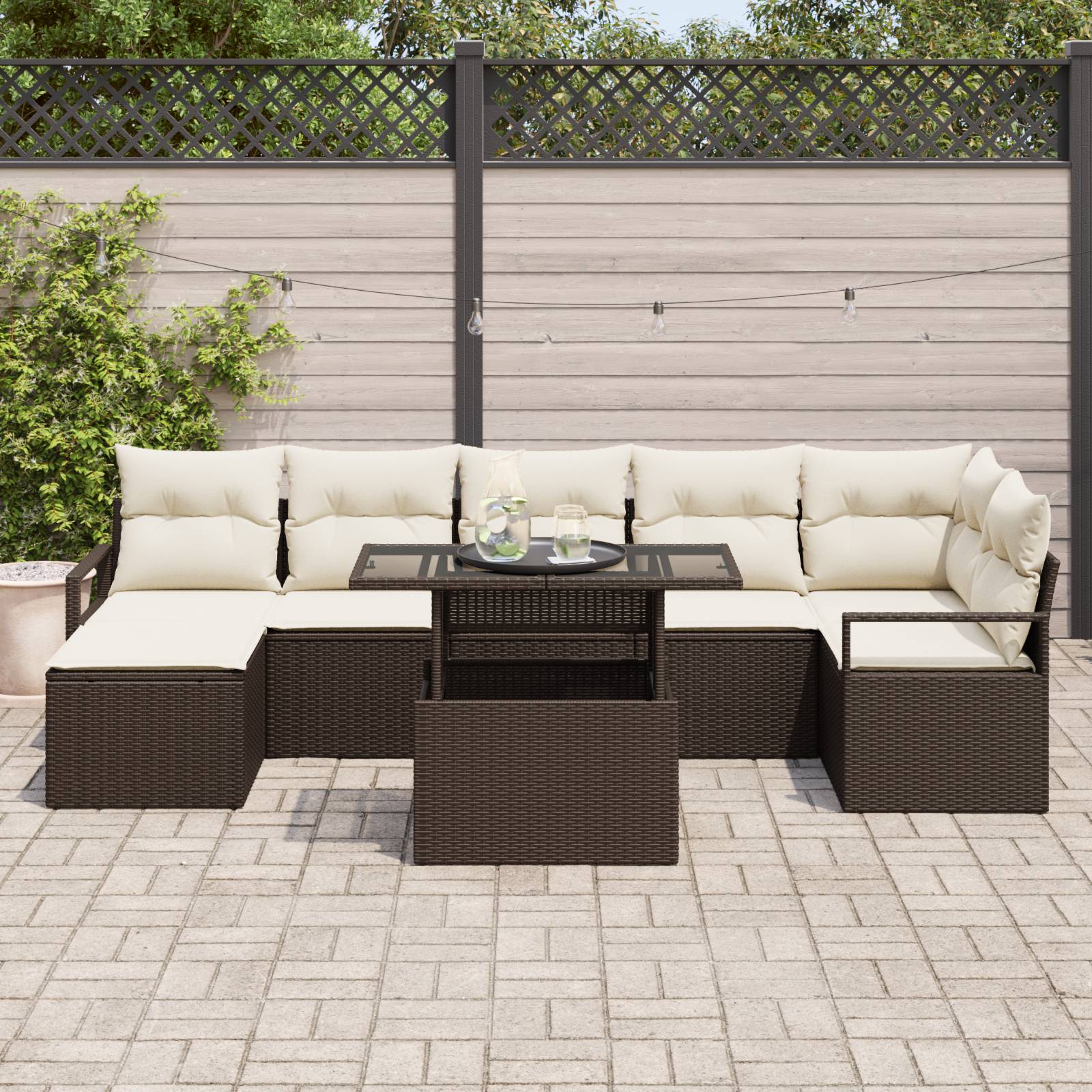 vidaXL 8-tlg. Garten-Sofagarnitur mit Kissen Braun Poly Rattan