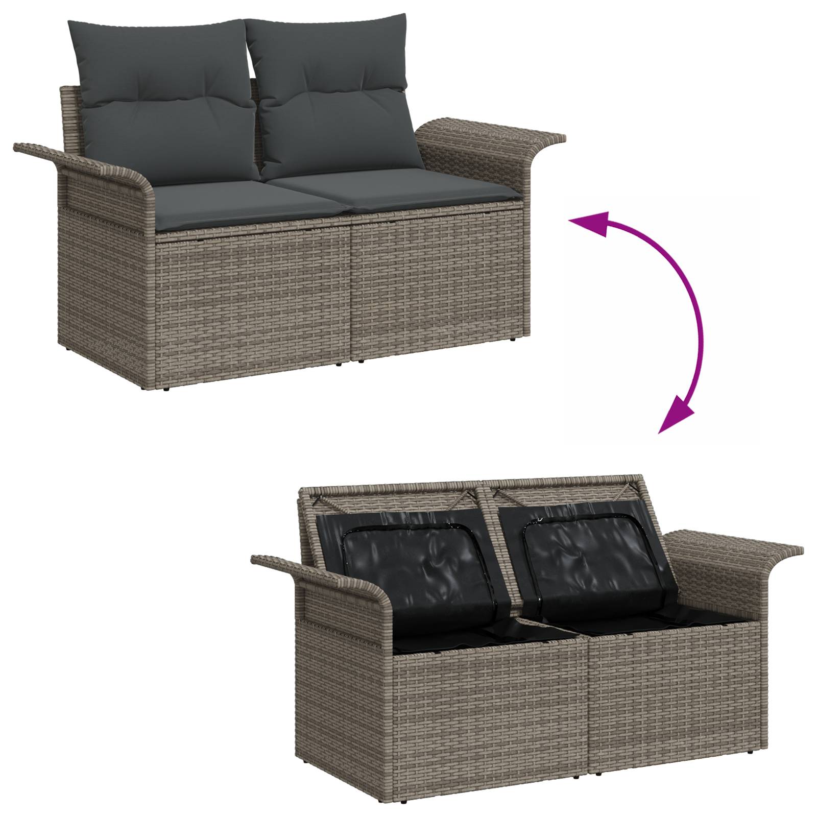 vidaXL 6-teiliges Garten Sofa Set mit Kissen Grau Poly Rattan