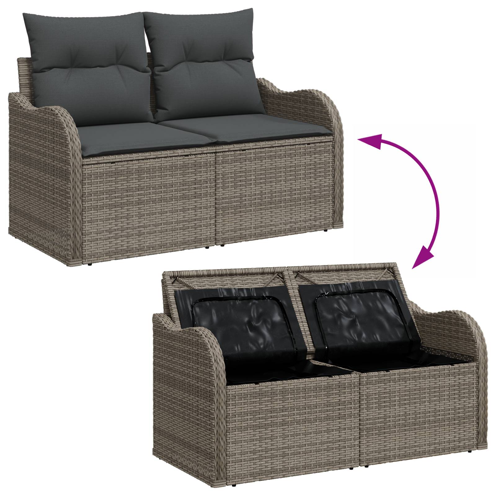 vidaXL 7-teiliges Garten Sofa Set mit Kissen in Grau Poly Rattan