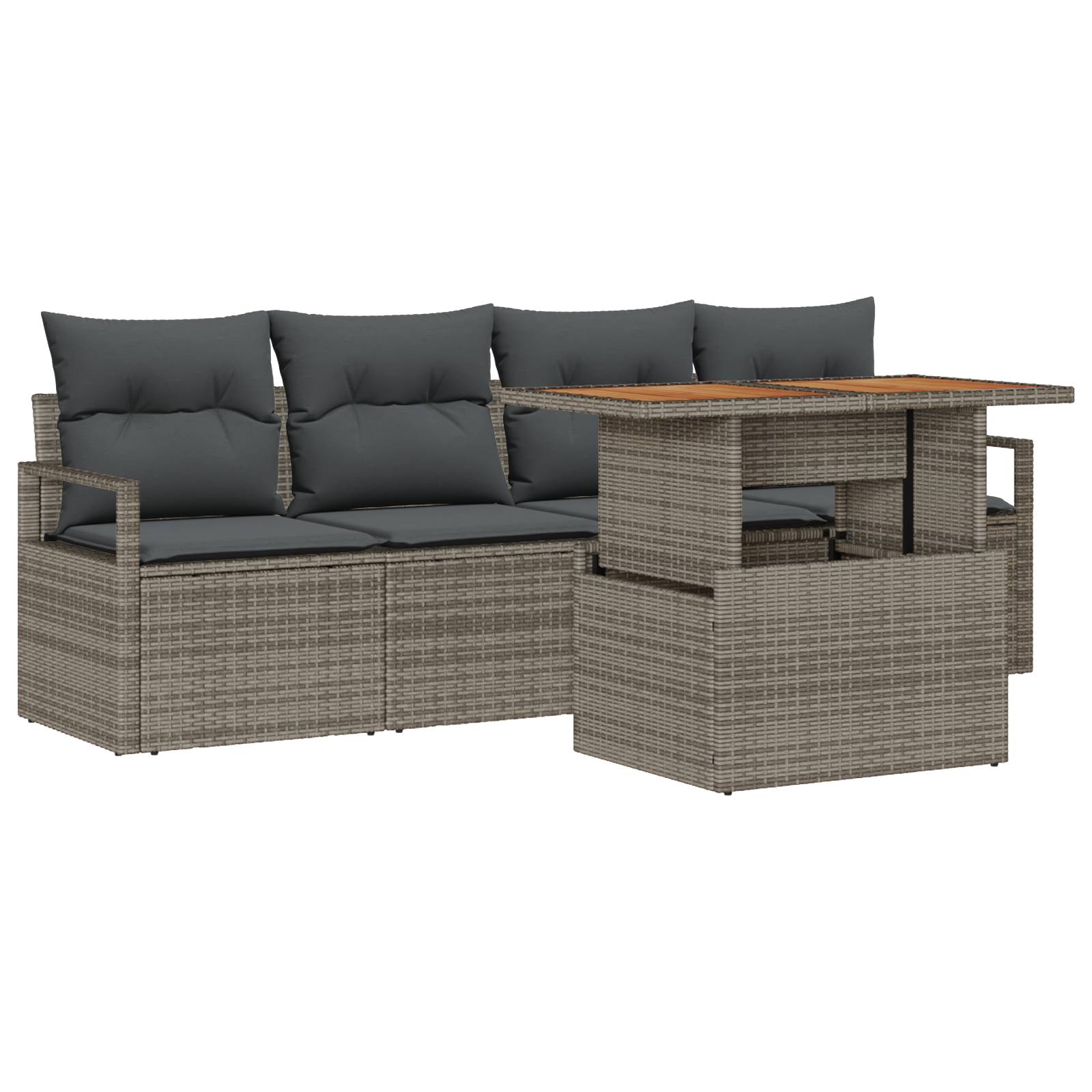 vidaXL 5-teiliges Garten-Sofa-Set mit Kissen Graues Poly-Rattan