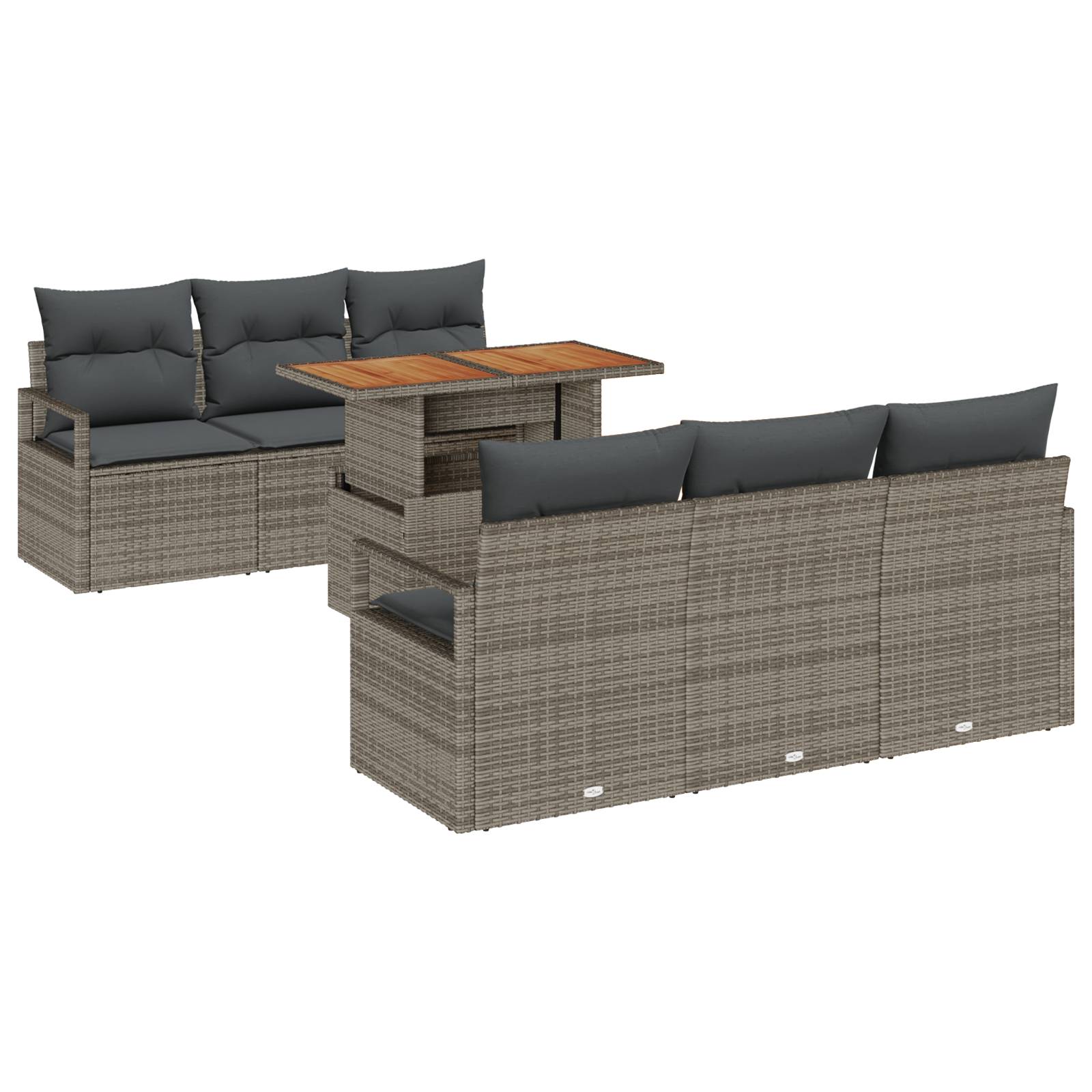 vidaXL 7-teiliges Garten-Sofa-Set mit Kissen Grau Poly Rattan Akazie