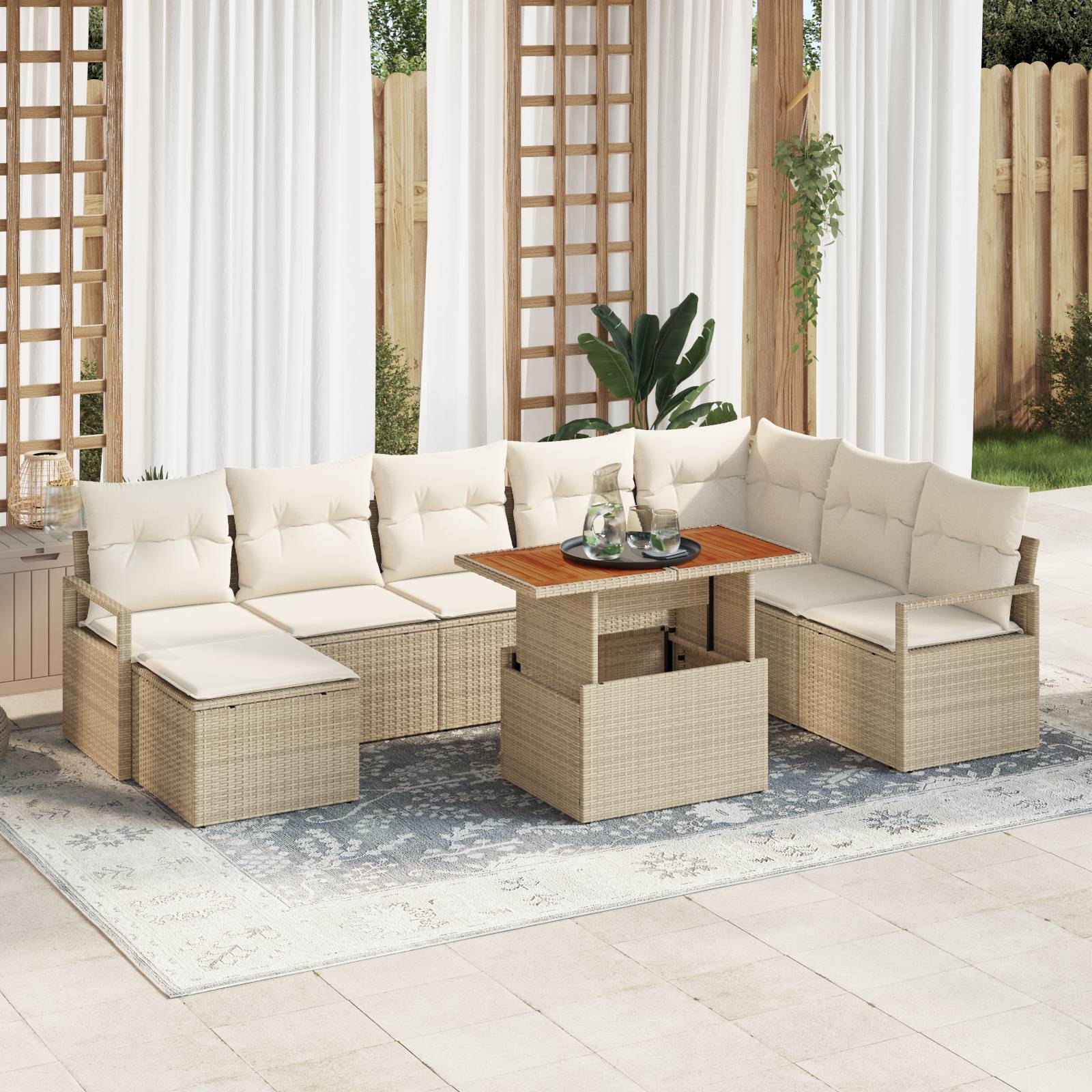 vidaXL 9-teiliges Garten Sofa Set mit Kissen Beige Poly Rattan