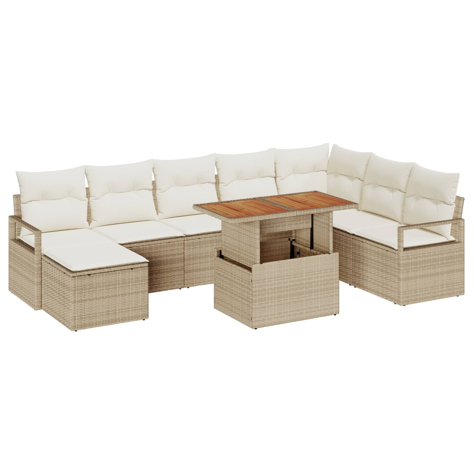 vidaXL 9-teiliges Garten Sofa Set mit Kissen Beige Poly Rattan