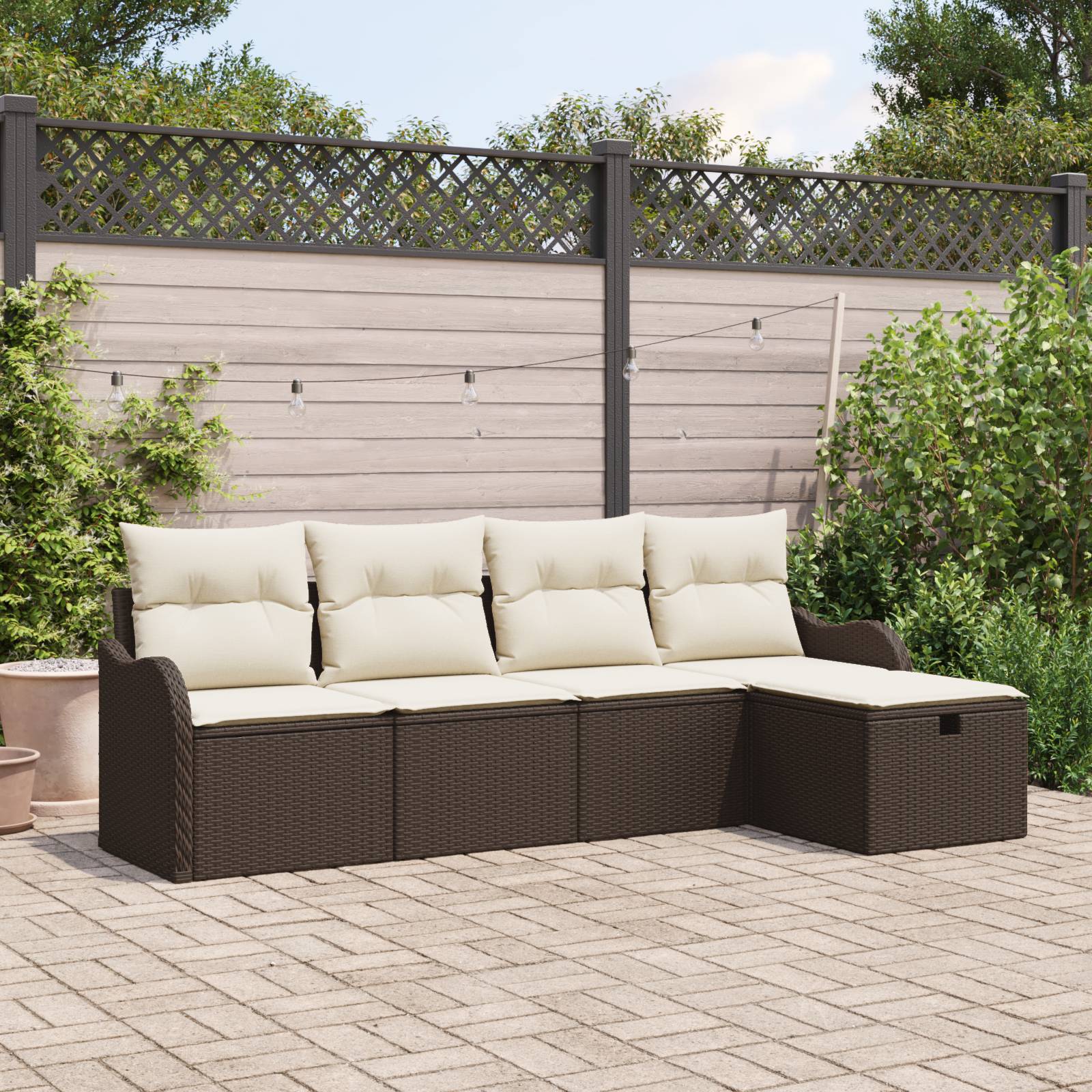 vidaXL 5-teiliges Garten-Sofa-Set mit Kissen Braunes Poly-Rattan