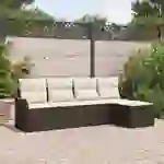 vidaXL 5-teiliges Garten-Sofa-Set mit Kissen Braunes Poly-Rattan vidaXL 5-teiliges Garten-Sofa-Set mit Kissen Braunes Poly-Rattan