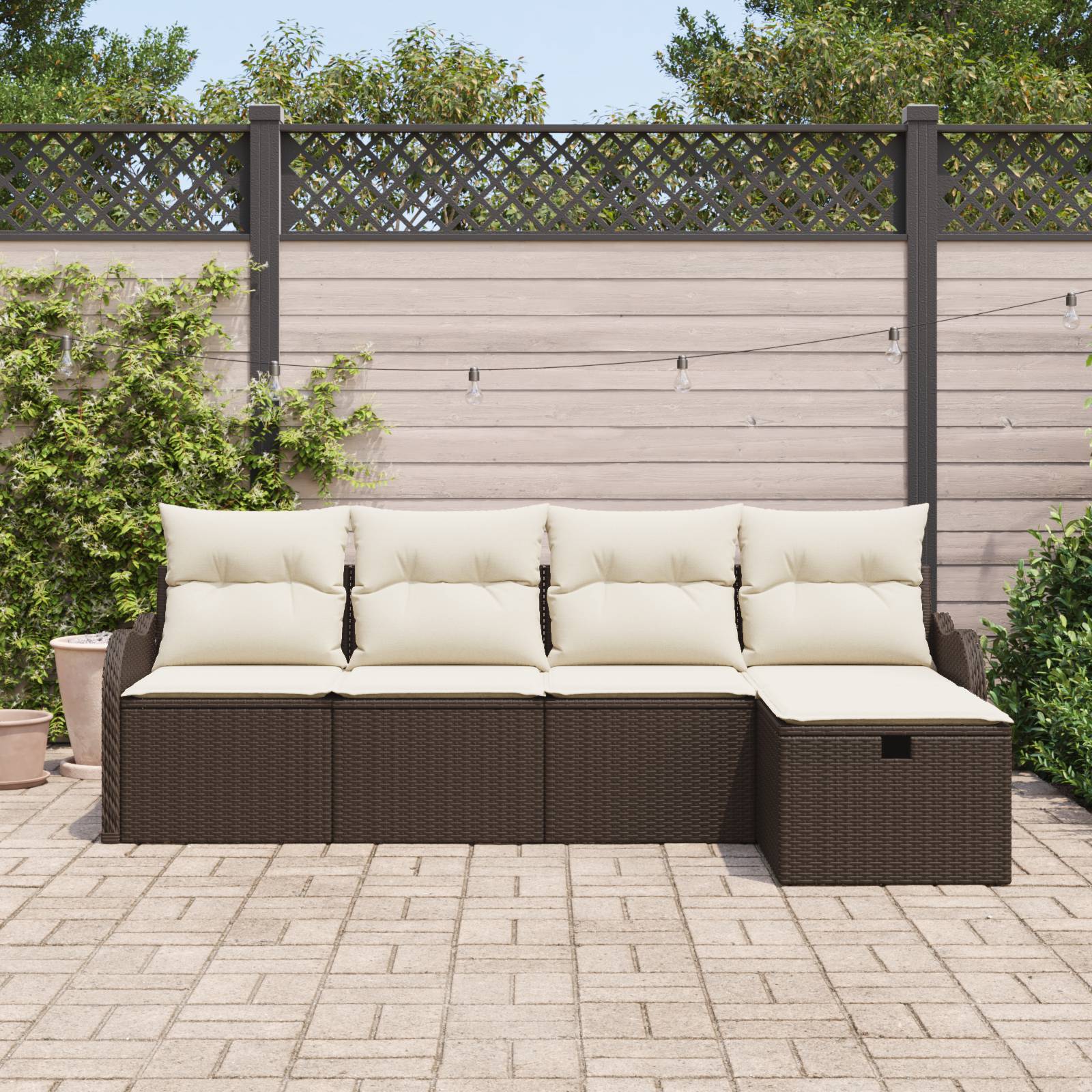 vidaXL 5-teiliges Garten-Sofa-Set mit Kissen Braunes Poly-Rattan