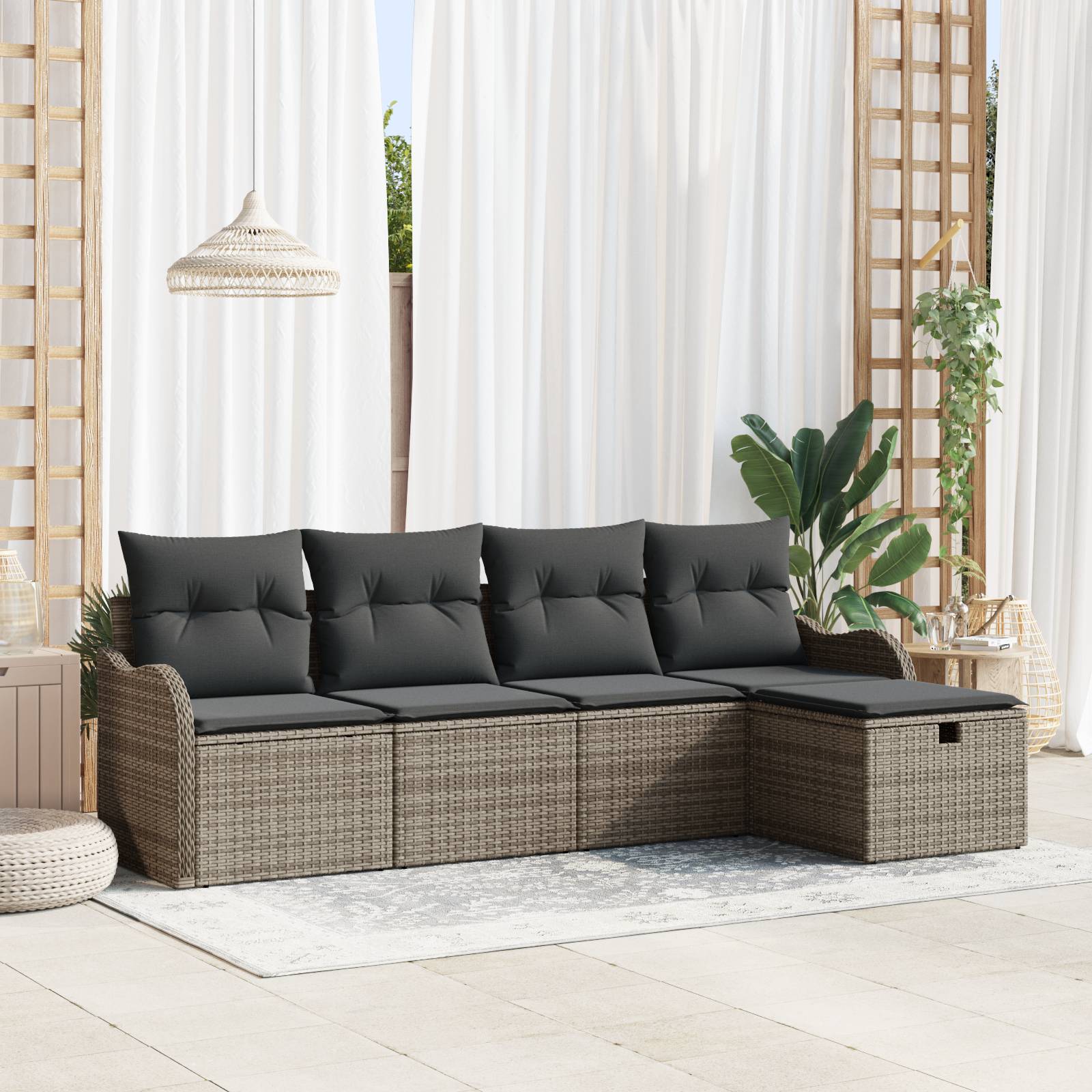vidaXL 5-teiliges Garten Sofa Set mit Kissen in Grau Poly Rattan