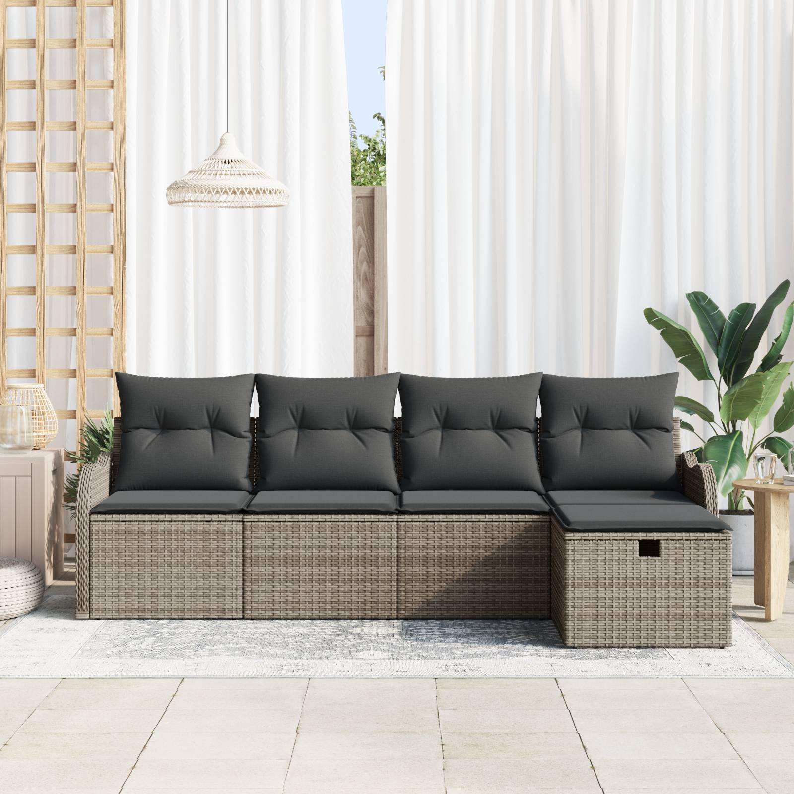 vidaXL 5-teiliges Garten Sofa Set mit Kissen in Grau Poly Rattan