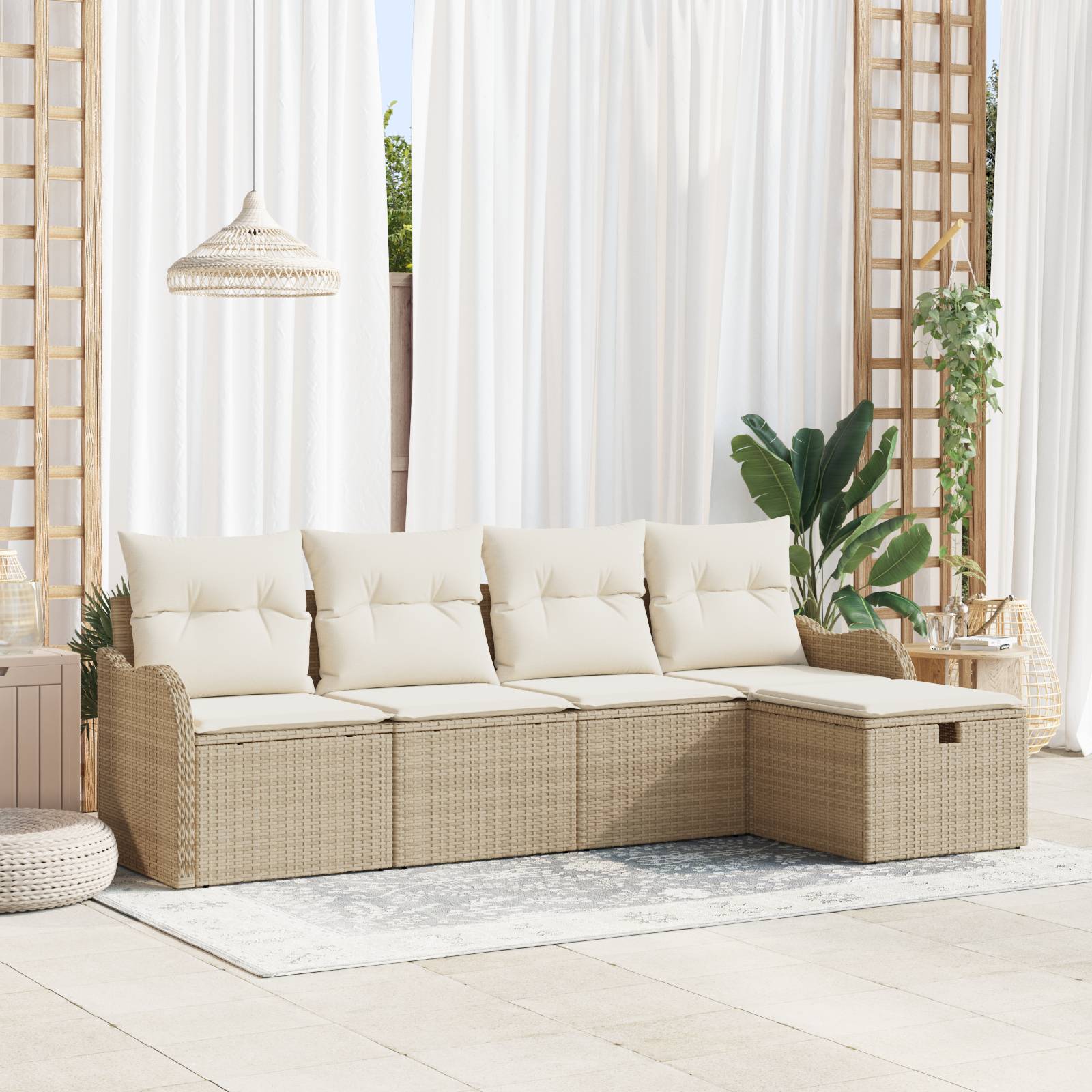vidaXL 5-teiliges Garten Sofa Set mit Kissen Beiges Poly Rattan