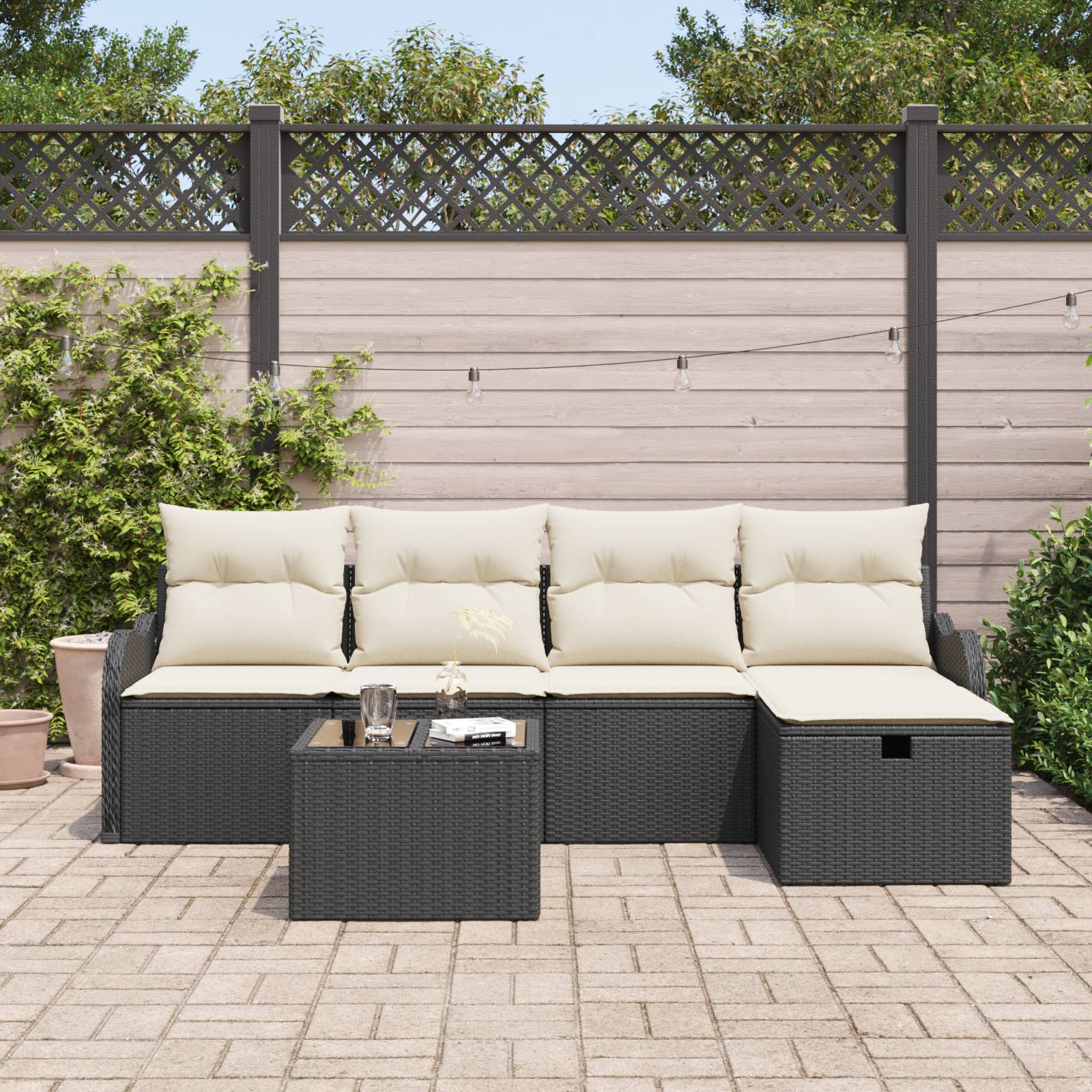 vidaXL 6-teiliges Garten-Sofa-Set mit Kissen Schwarz Poly-Rattan
