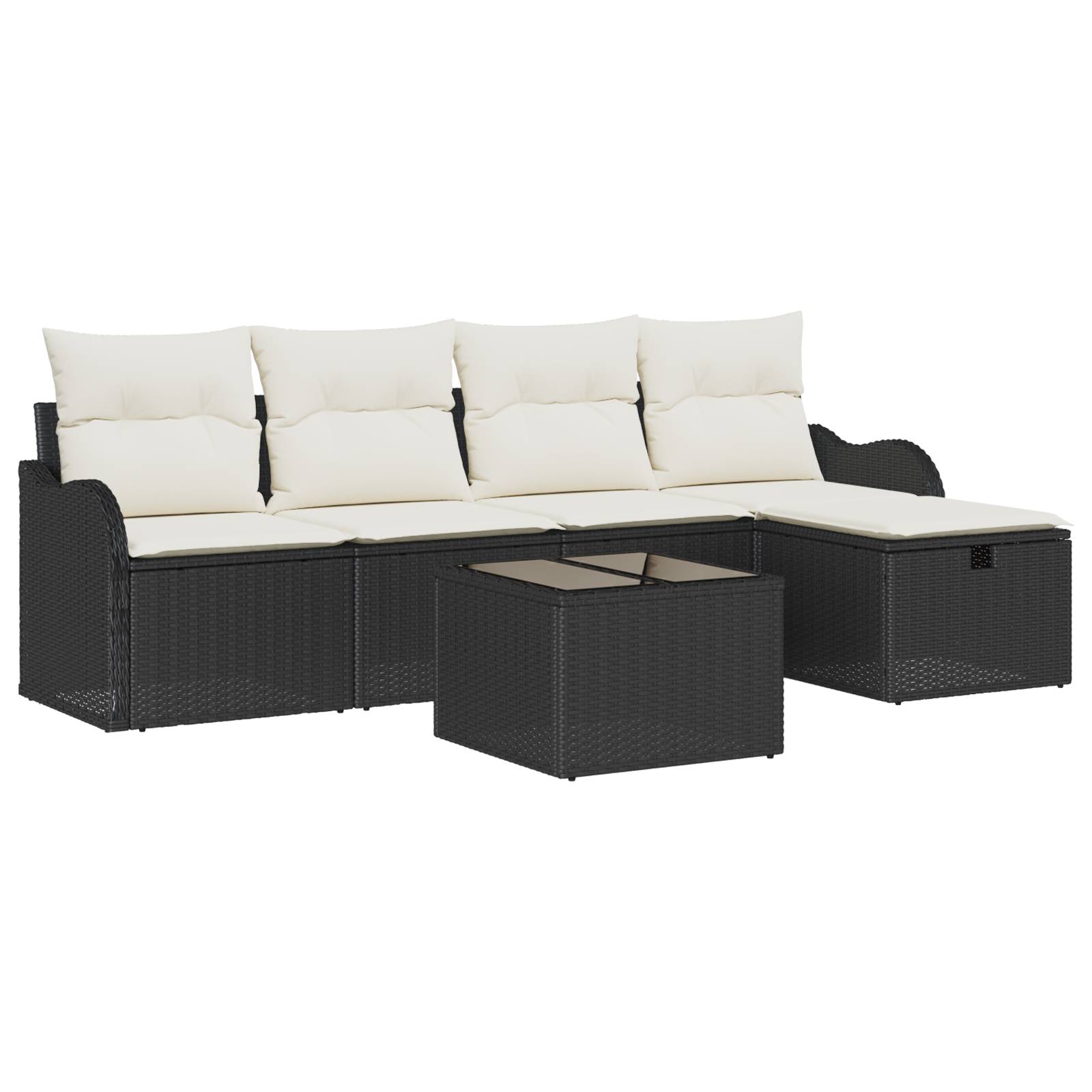 vidaXL 6-teiliges Garten-Sofa-Set mit Kissen Schwarz Poly-Rattan