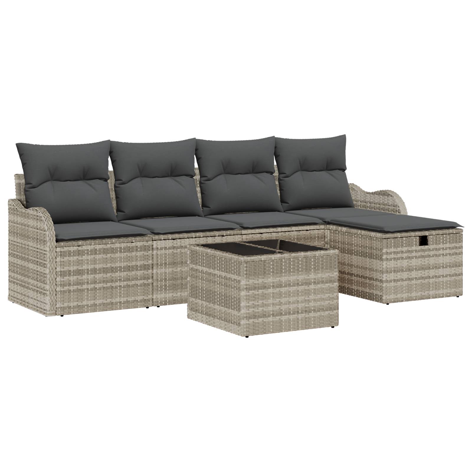 vidaXL 6-teiliges Gartensofa-Set mit Kissen Hellgrau Poly-Rattan