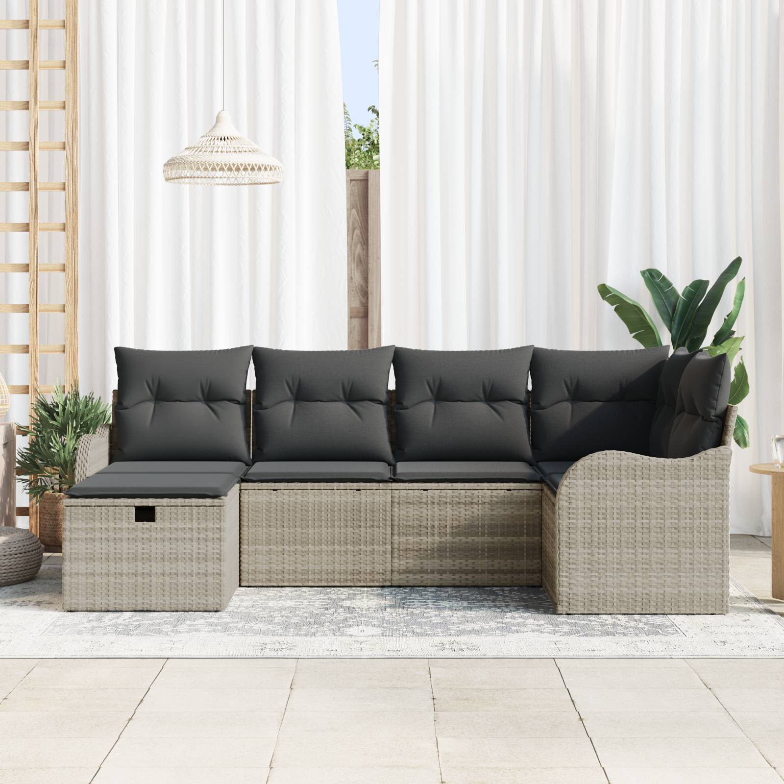 vidaXL 6-teiliges Garten-Sofa-Set mit Kissen, hellgraues Poly-Rattan