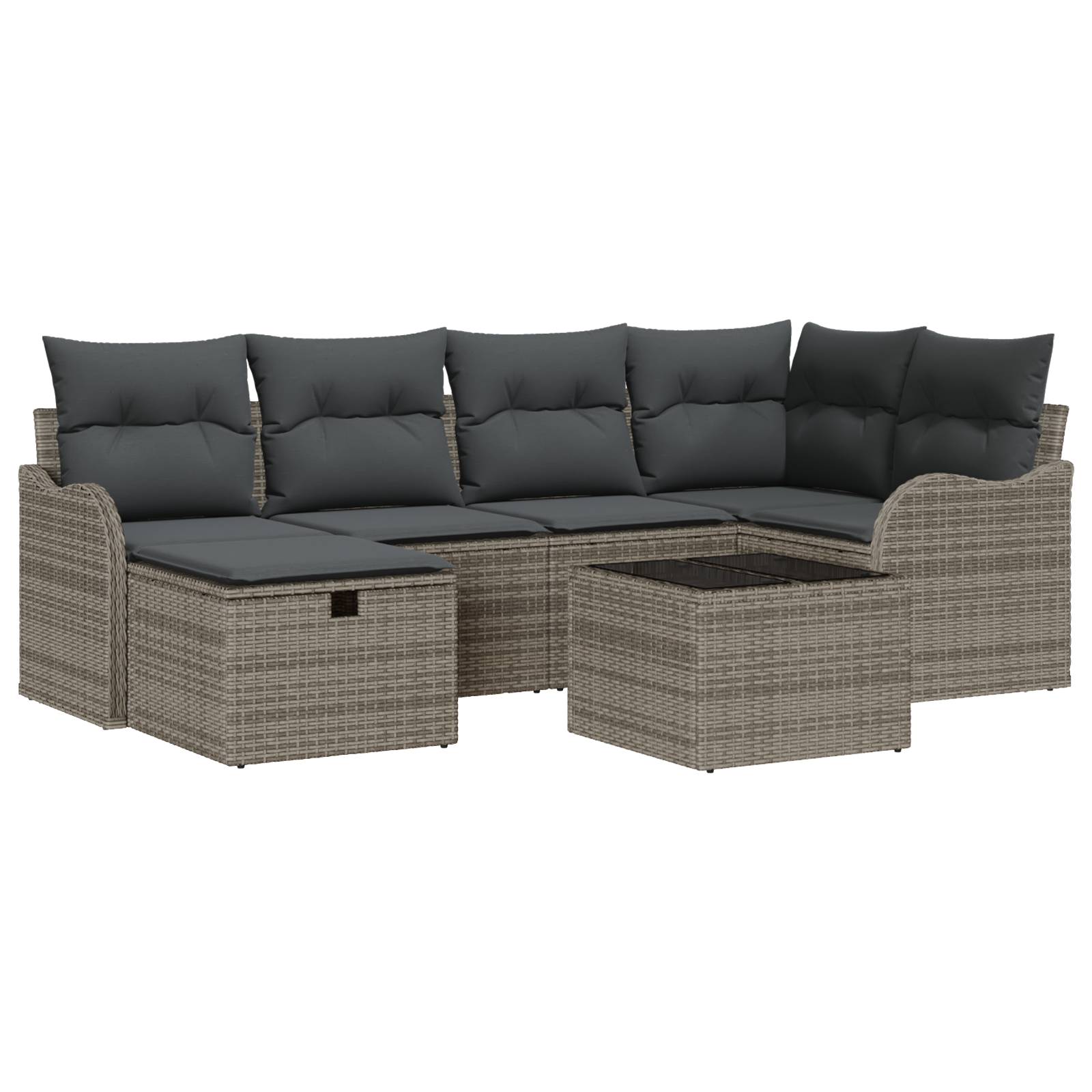 vidaXL 7-teiliges Garten Sofa Set mit Kissen Grau Poly Rattan