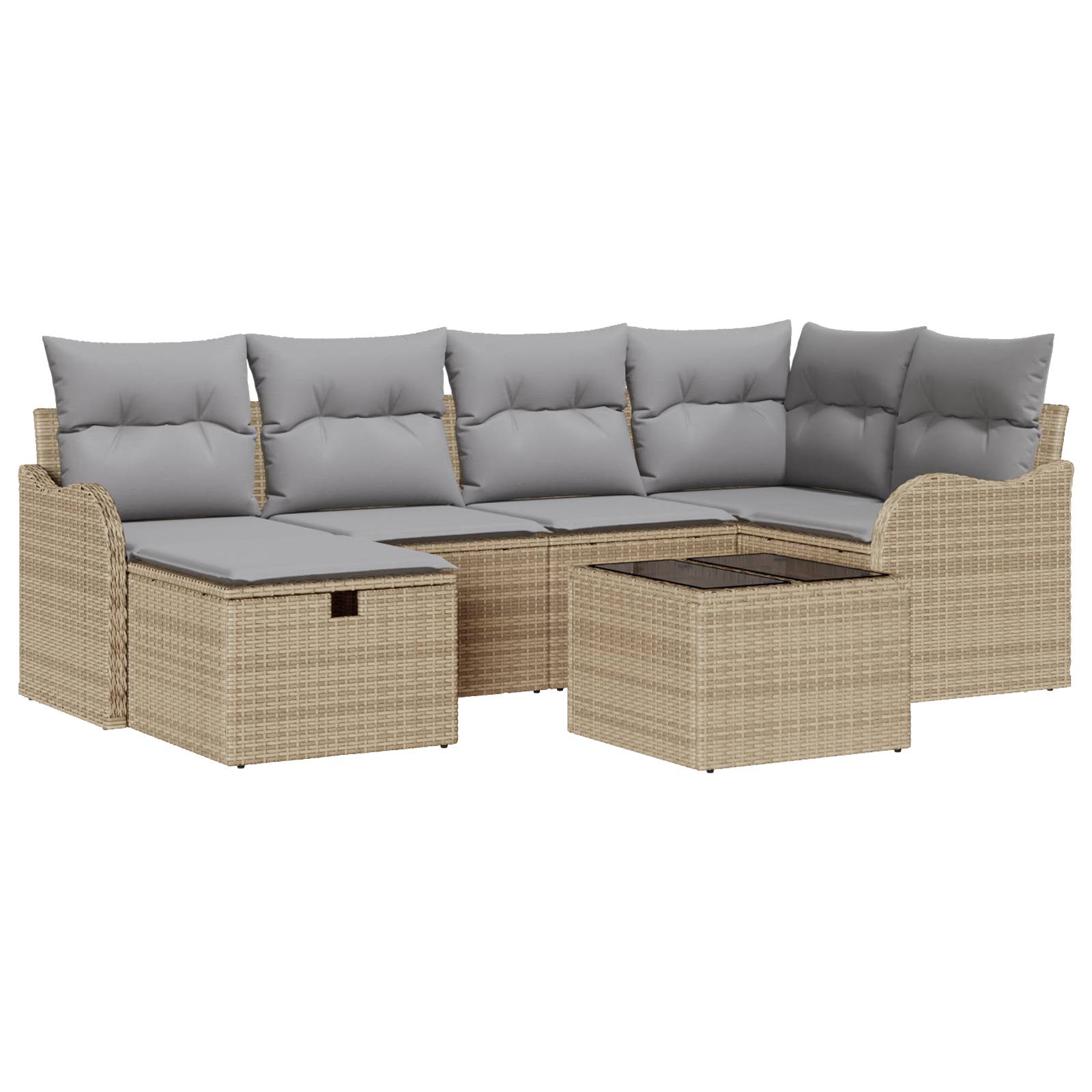 vidaXL 7-teiliges Gartensofa-Set mit Kissen Beige Poly Rattan