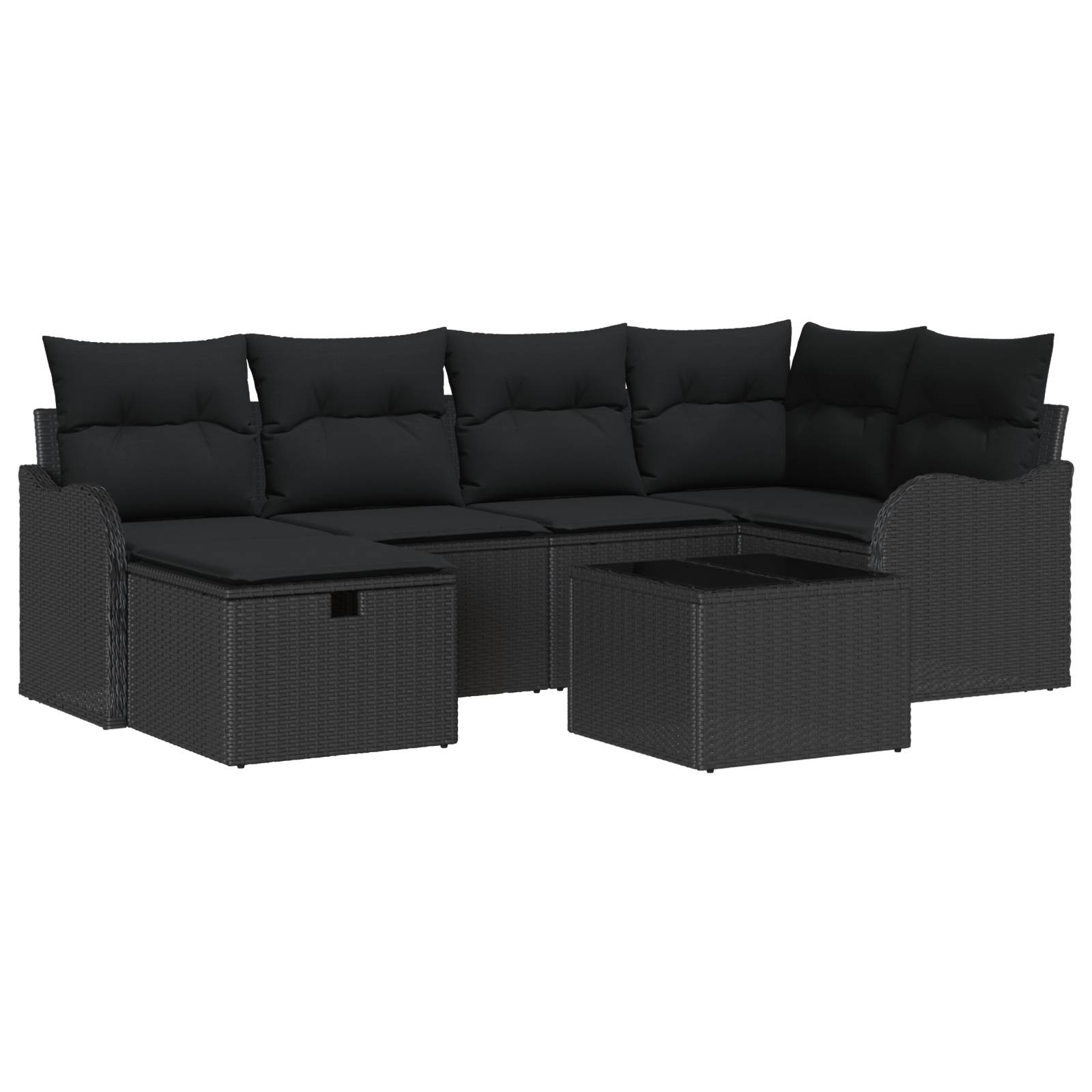 vidaXL 7-teiliges Garten Sofa Set mit Kissen Schwarz Poly-Rattan