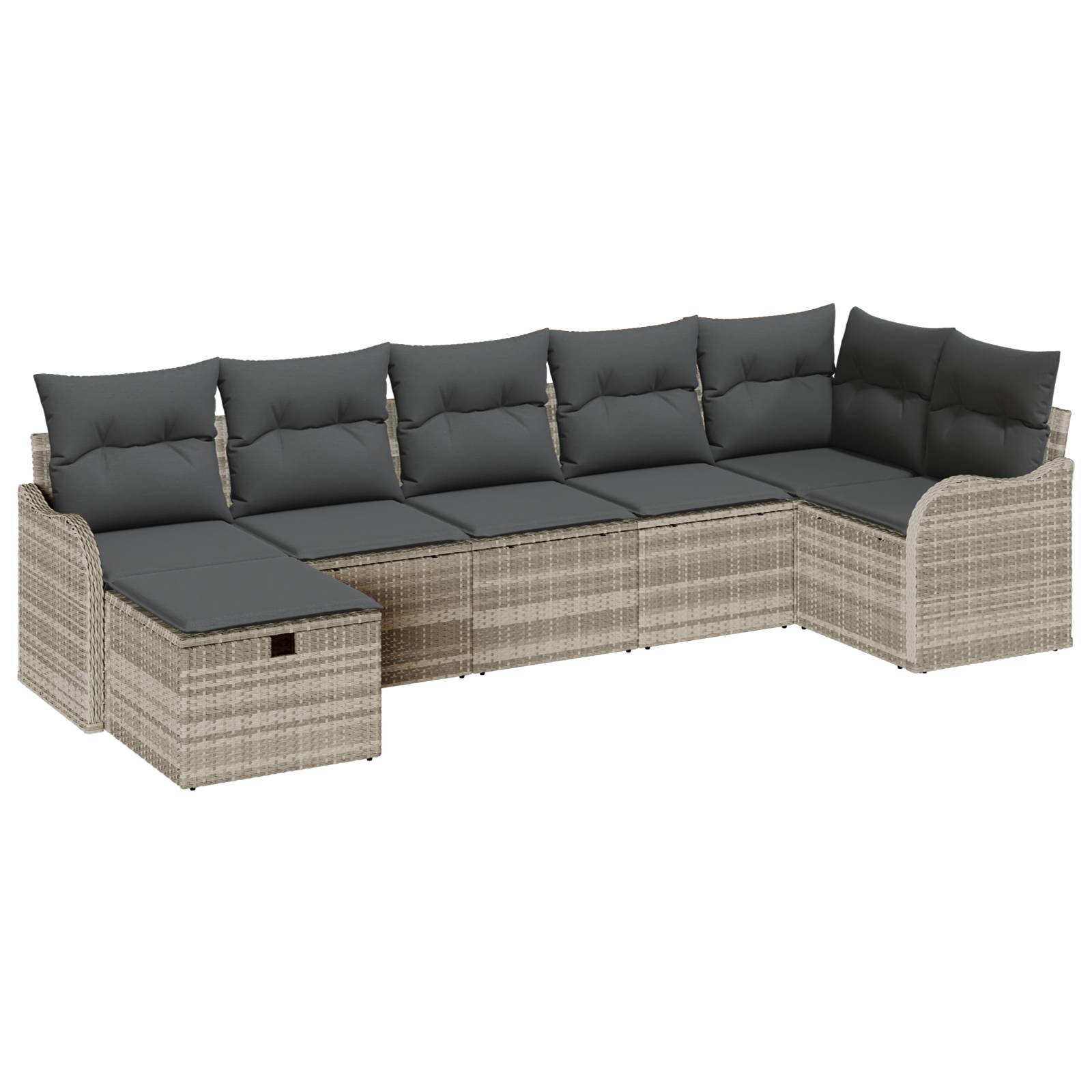vidaXL 7-teiliges Garten Sofa Set mit hellgrauen Kissen aus Poly Rattan