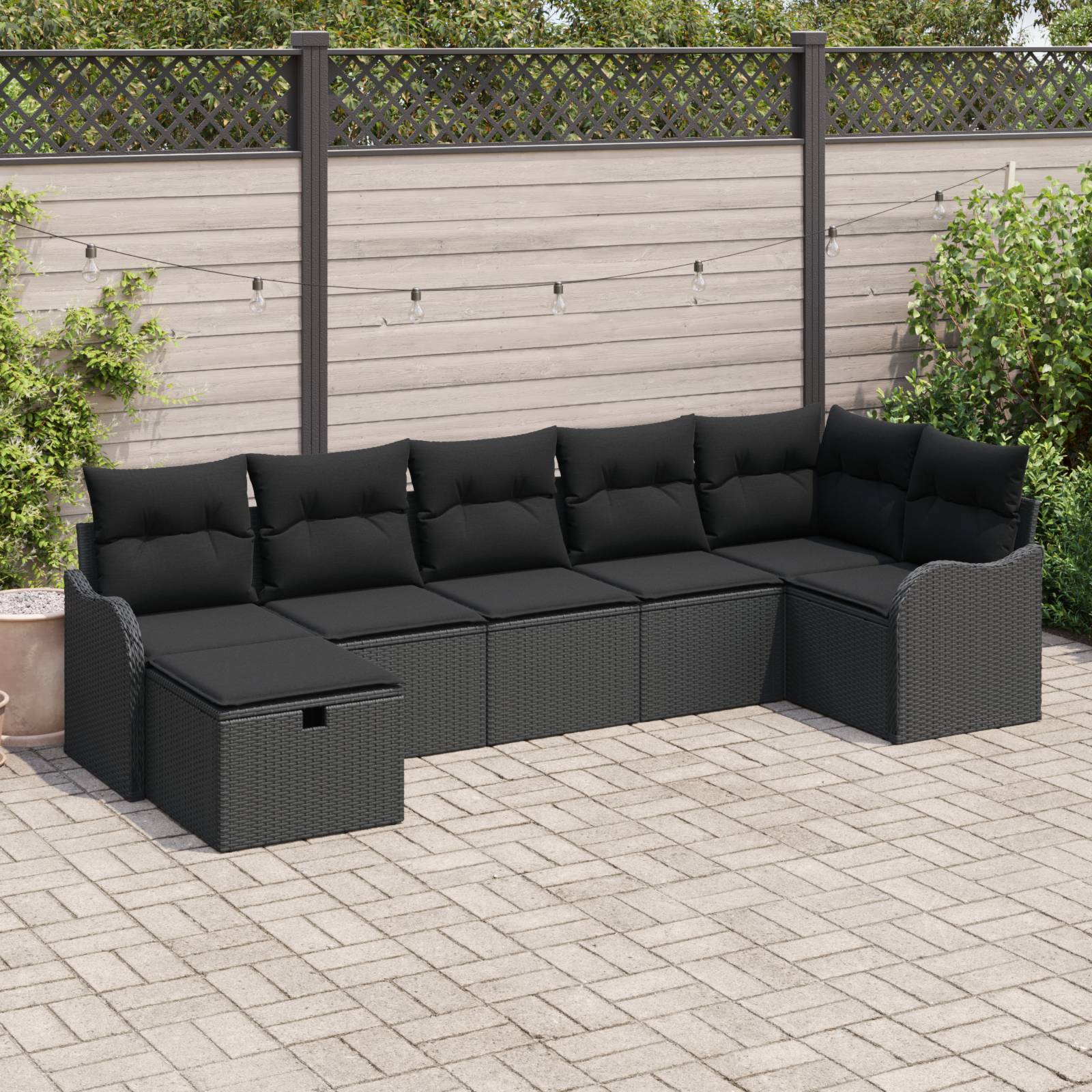 vidaXL 7 Stück Garten Sofa Set mit Kissen Schwarz Poly Rattan