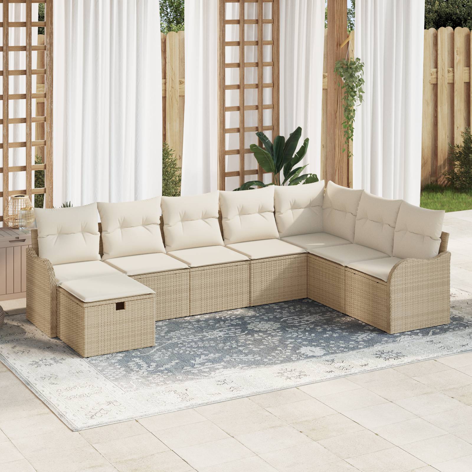 vidaXL 8-teiliges Garten Sofa Set mit Kissen Beige Poly Rattan