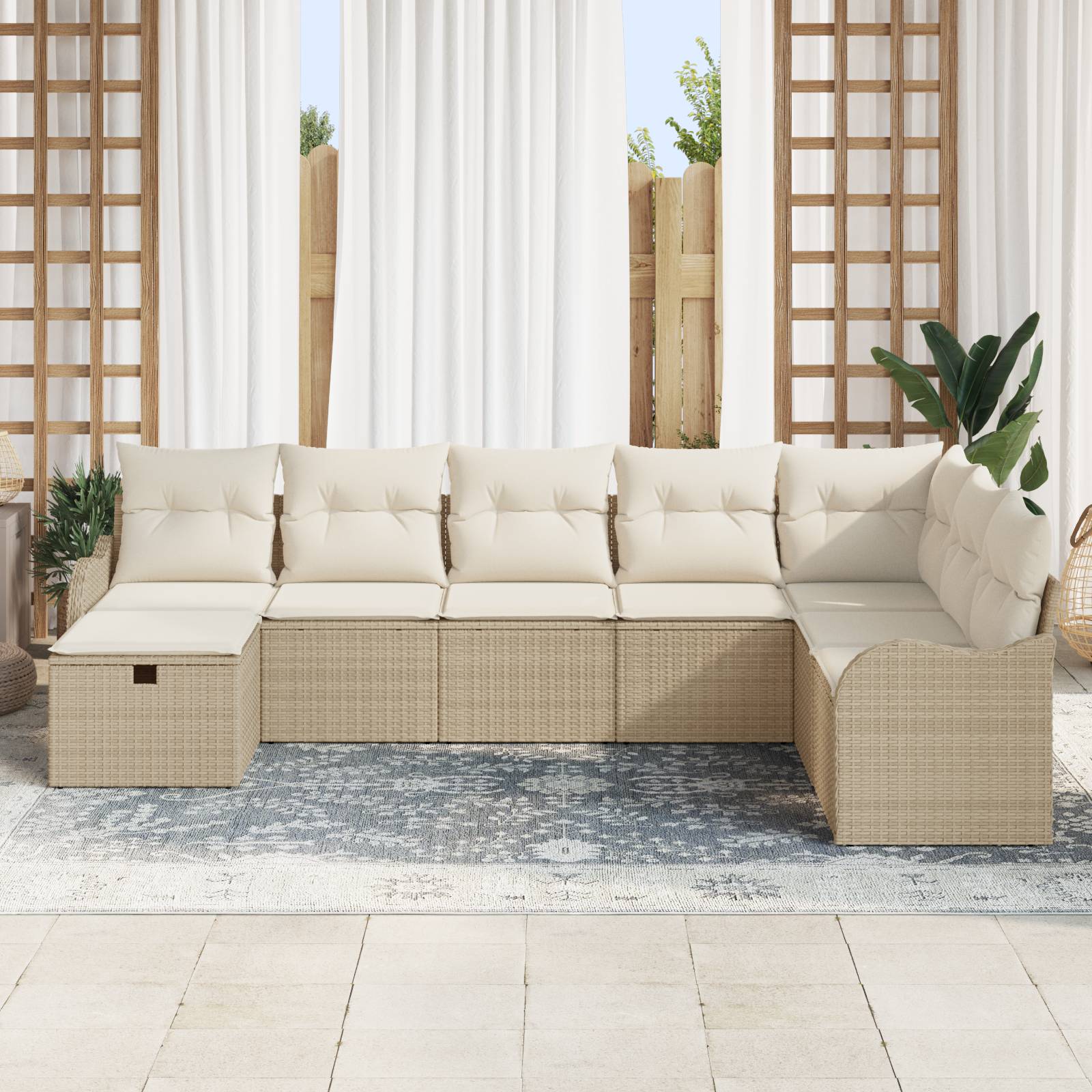 vidaXL 8-teiliges Garten Sofa Set mit Kissen Beige Poly Rattan