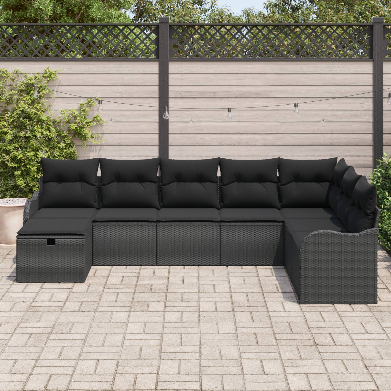 vidaXL 8-teiliges Garten-Sofa-Set mit Kissen, schwarzes Poly-Rattan