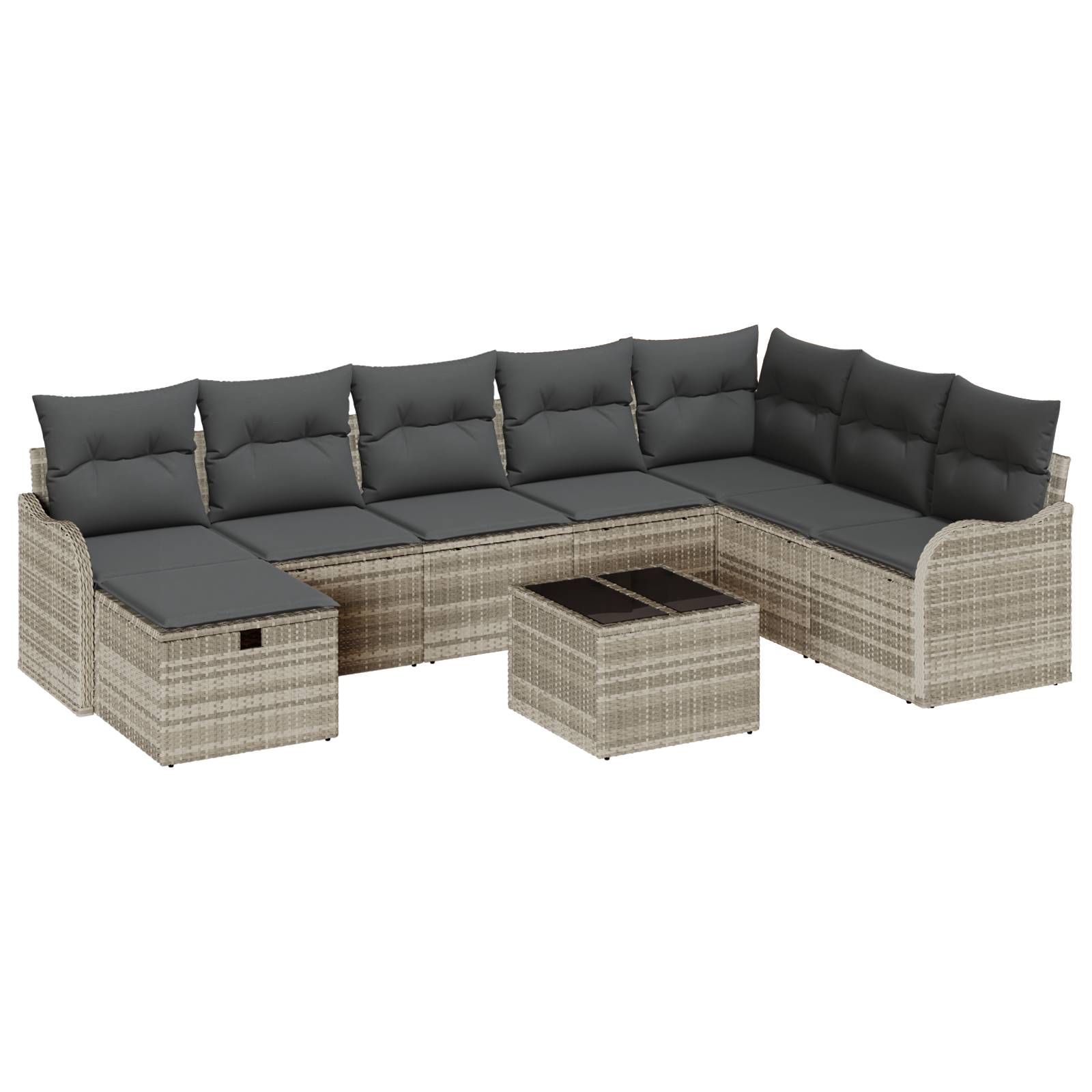 vidaXL 9-teilige Garten-Sofaset mit Kissen Hellgrau Poly-Rattan