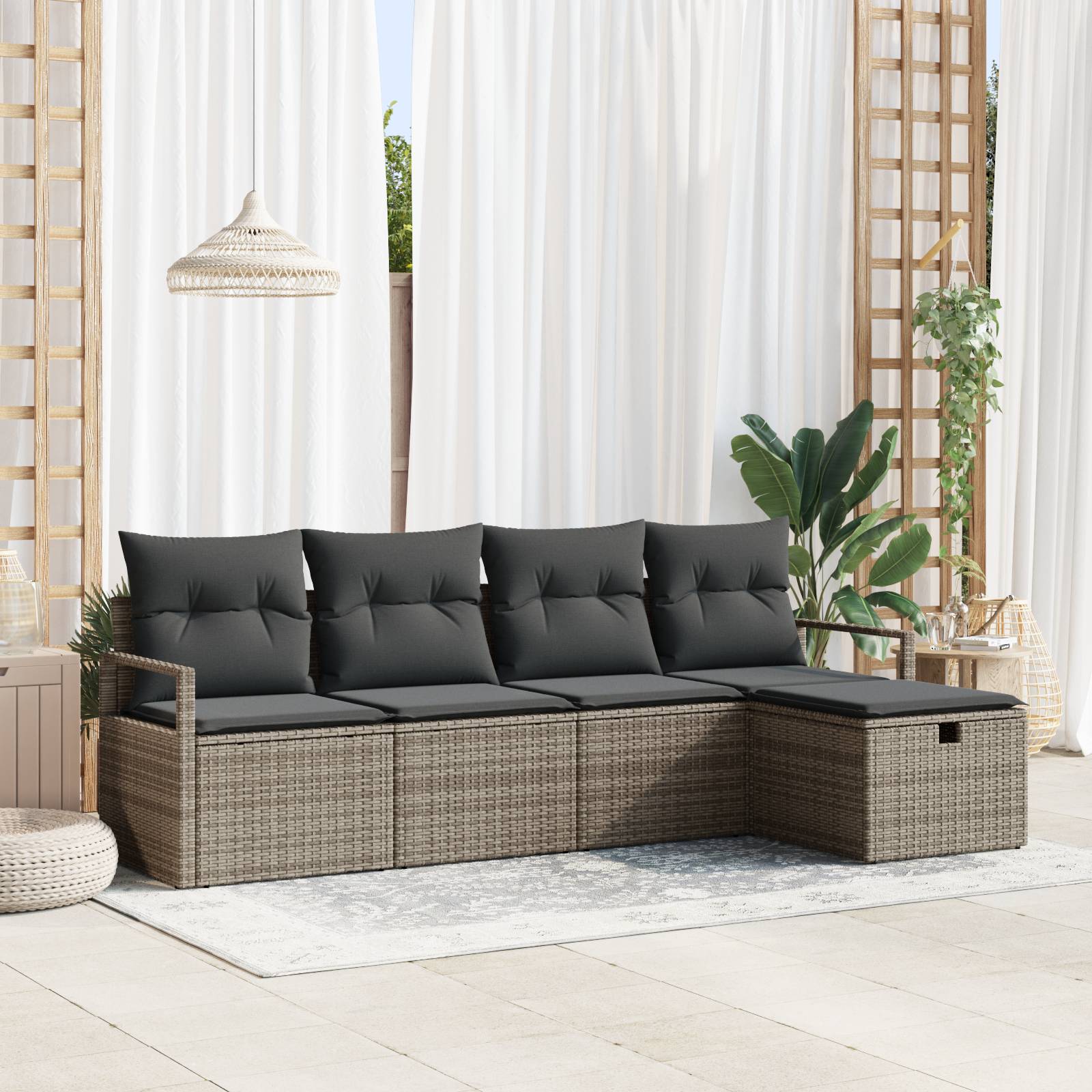 vidaXL 5-teiliges Garten Sofa Set mit Kissen Grau Poly Rattan