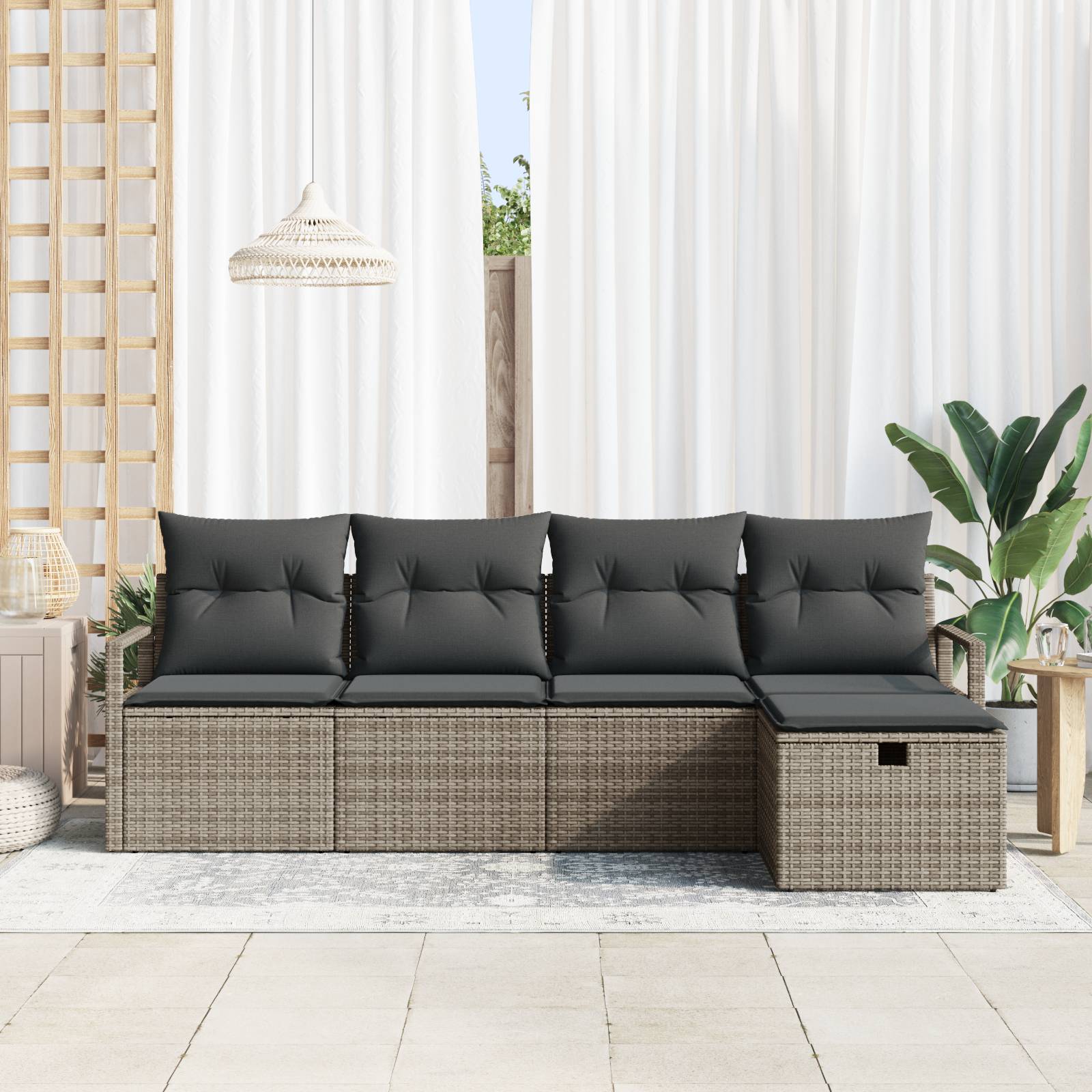 vidaXL 5-teiliges Garten Sofa Set mit Kissen Grau Poly Rattan