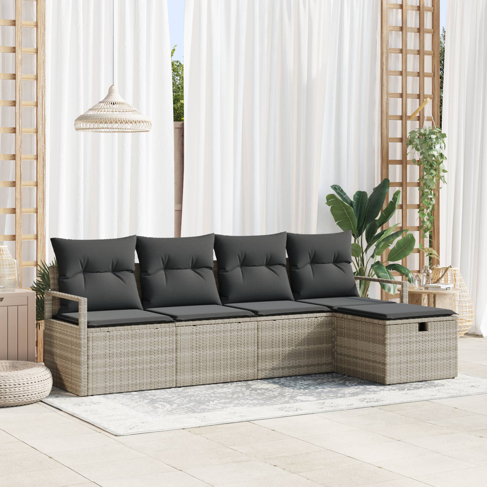 vidaXL 5-teilige Garten Sofa Set mit Kissen Hellgrau Poly Rattan
