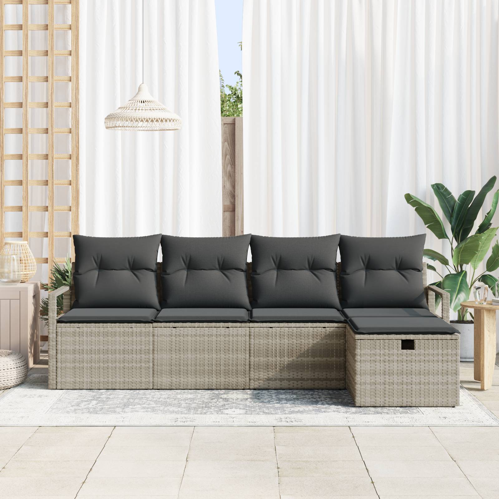 vidaXL 5-teilige Garten Sofa Set mit Kissen Hellgrau Poly Rattan