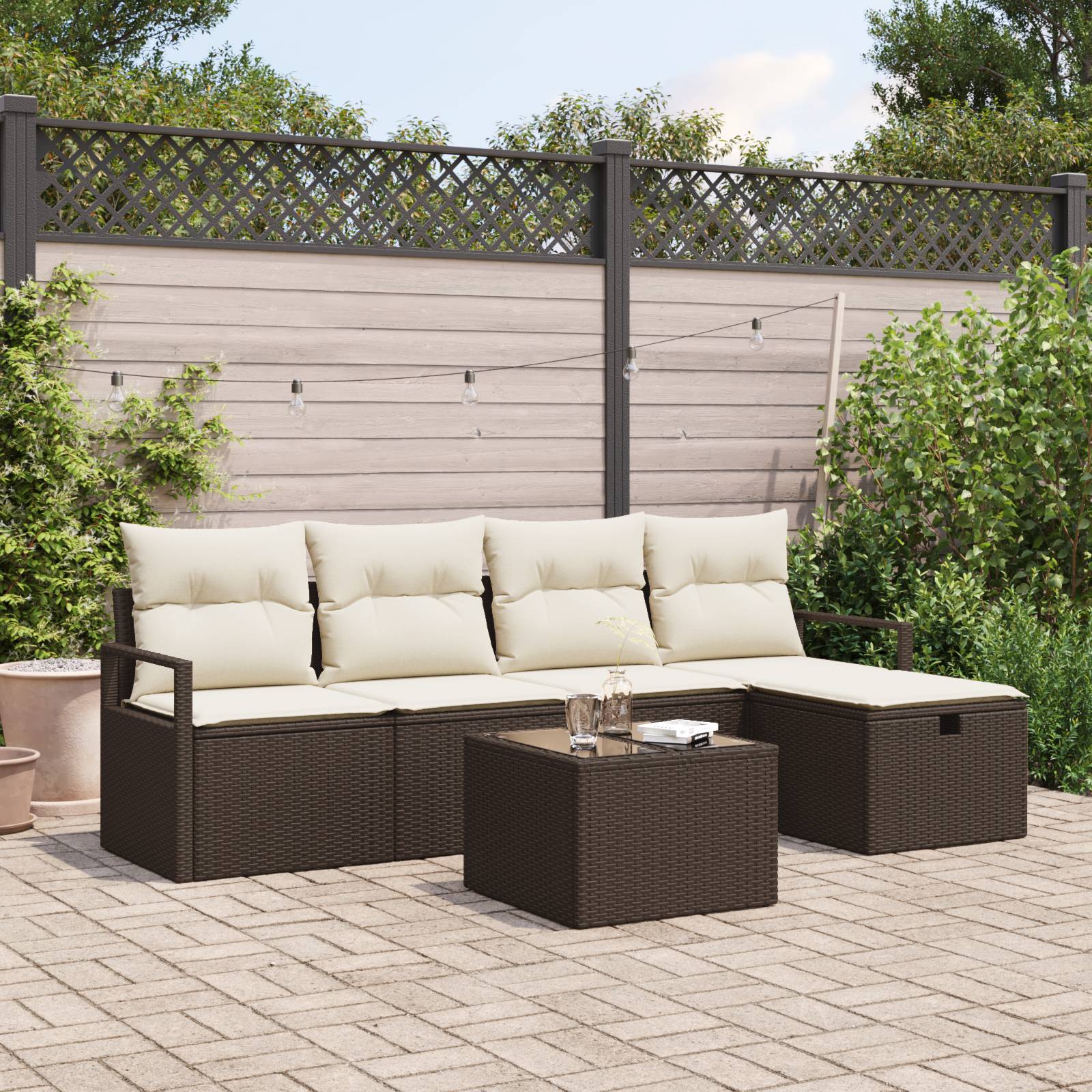 vidaXL 6-teiliges Garten Sofa Set mit Kissen Braun Poly Rattan