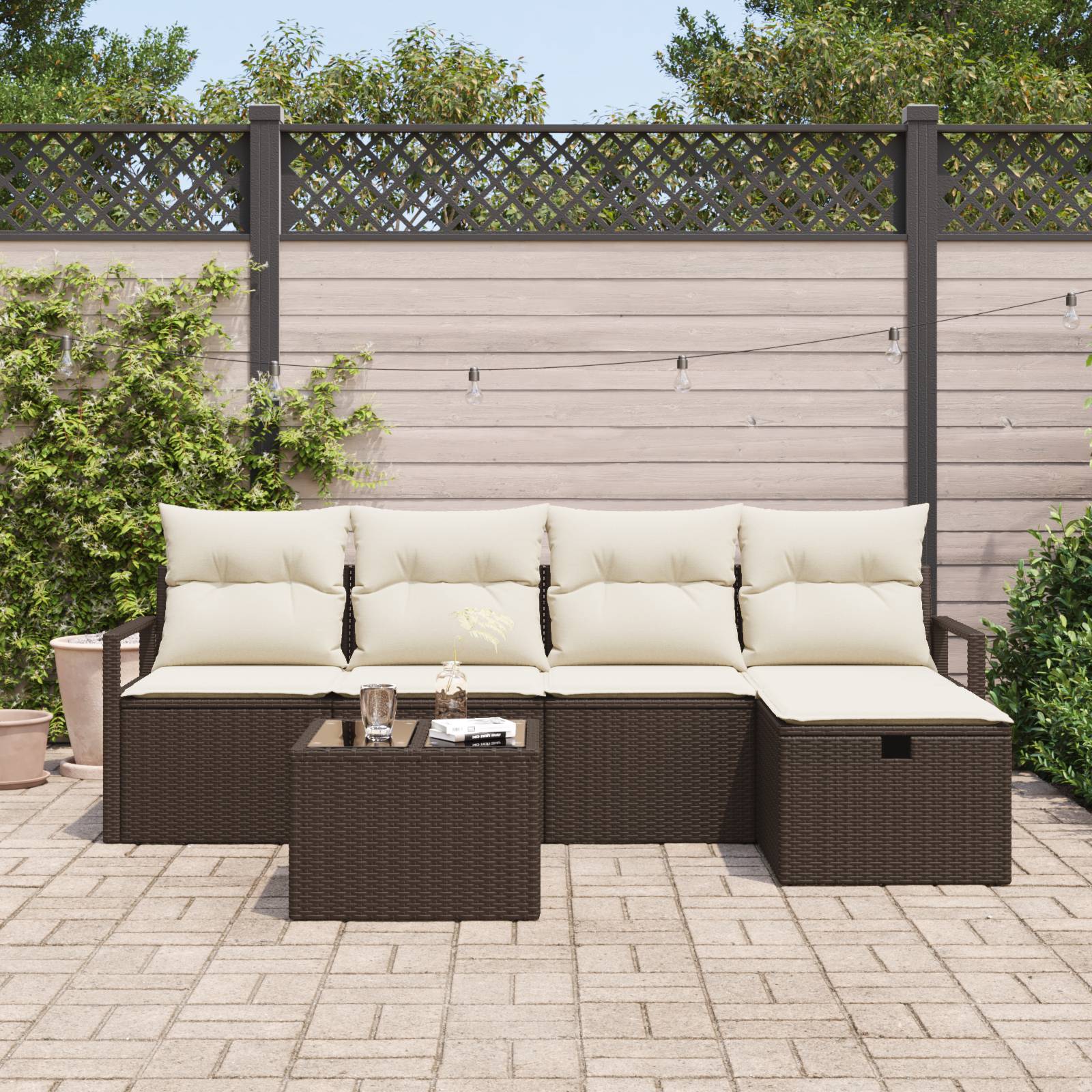 vidaXL 6-teiliges Garten Sofa Set mit Kissen Braun Poly Rattan