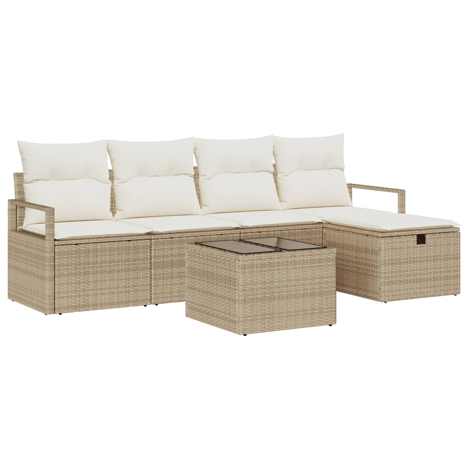 vidaXL 6-teiliges Garten Sofa Set mit Kissen in Beige aus Poly Rattan