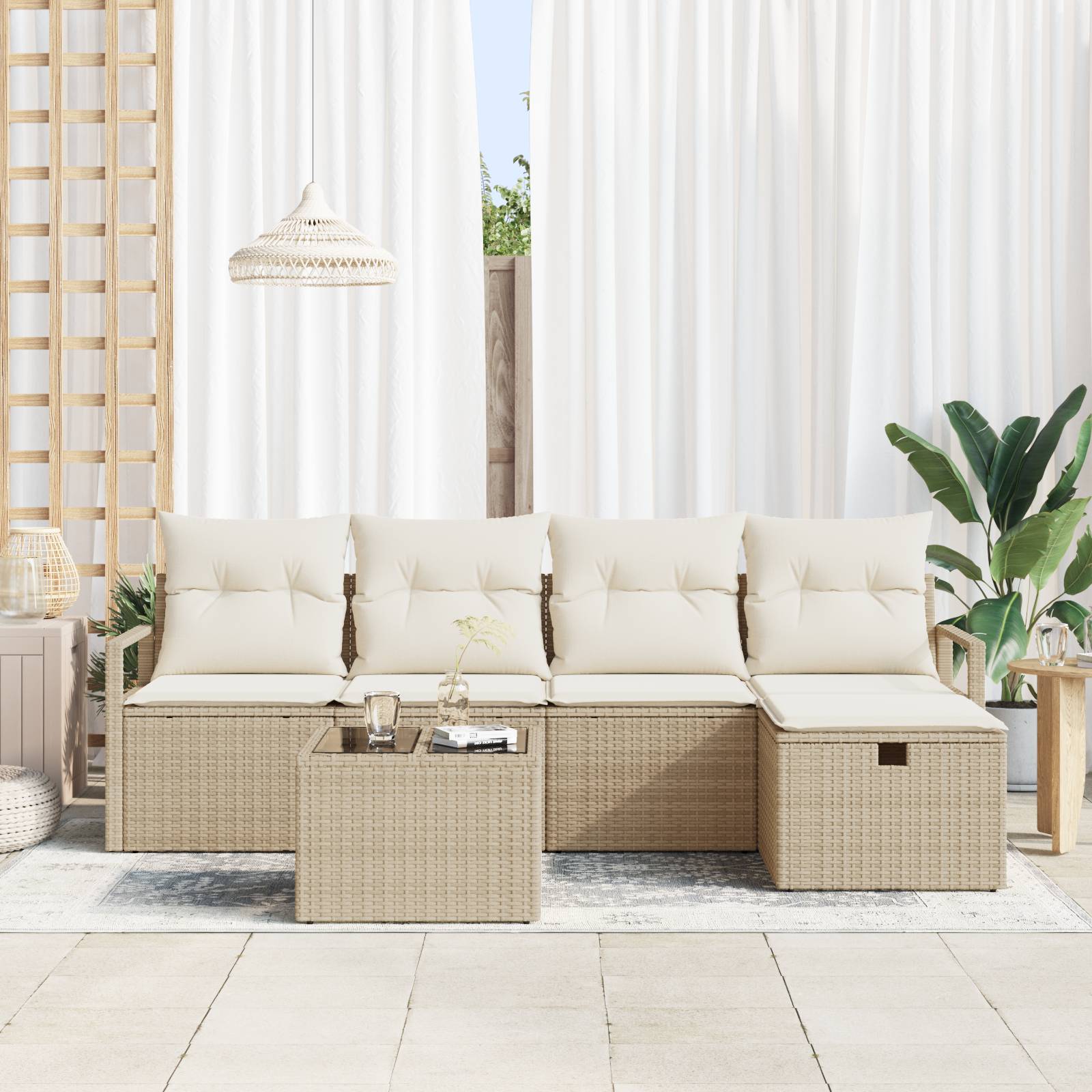 vidaXL 6-teiliges Garten Sofa Set mit Kissen in Beige aus Poly Rattan
