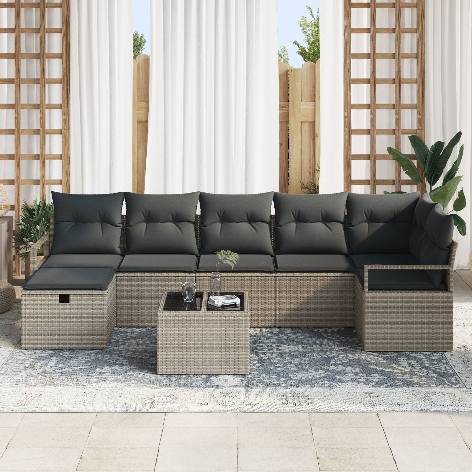 vidaXL 8-teilige Garten-Sofagarnitur mit Kissen Grau Poly Rattan