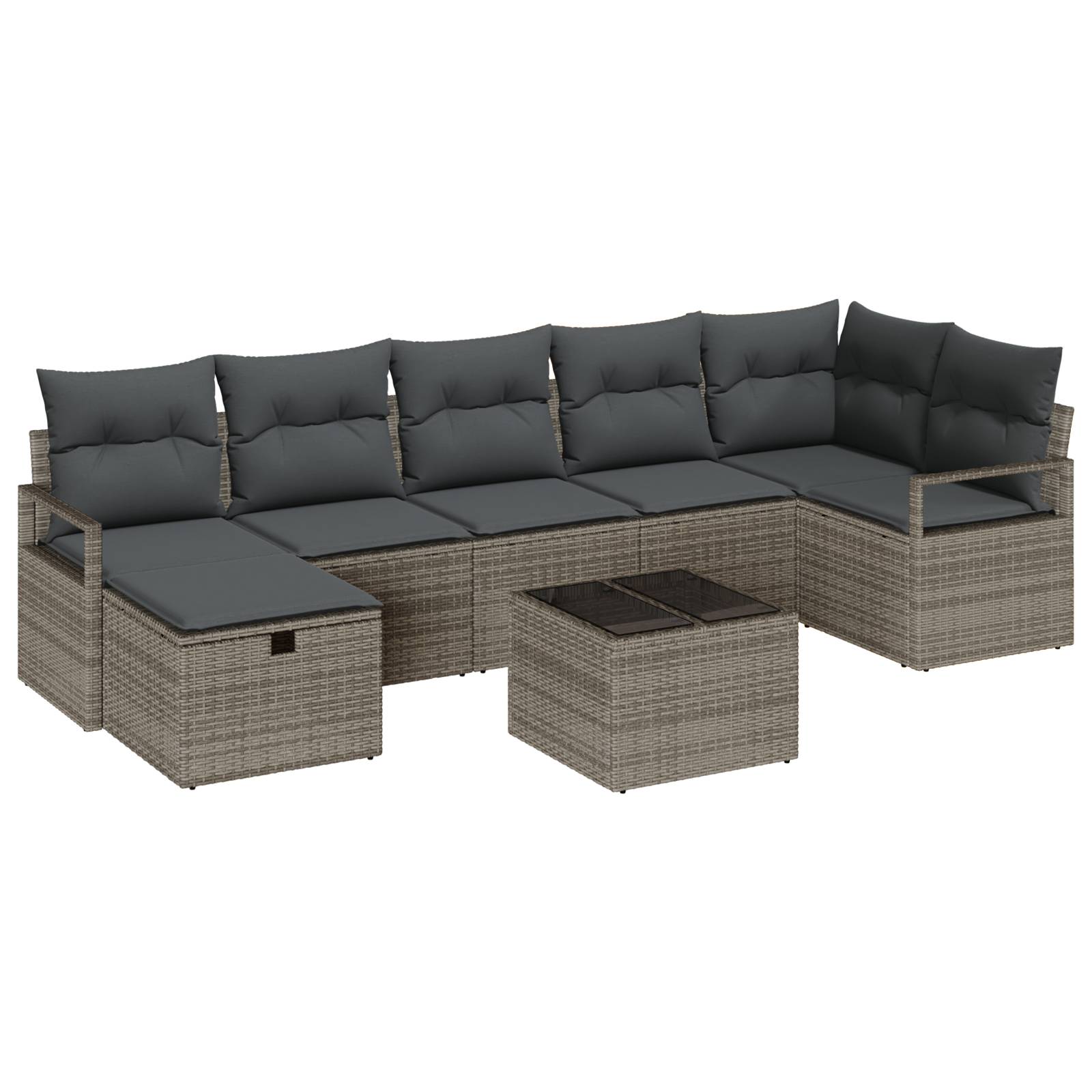 vidaXL 8-teilige Garten-Sofagarnitur mit Kissen Grau Poly Rattan