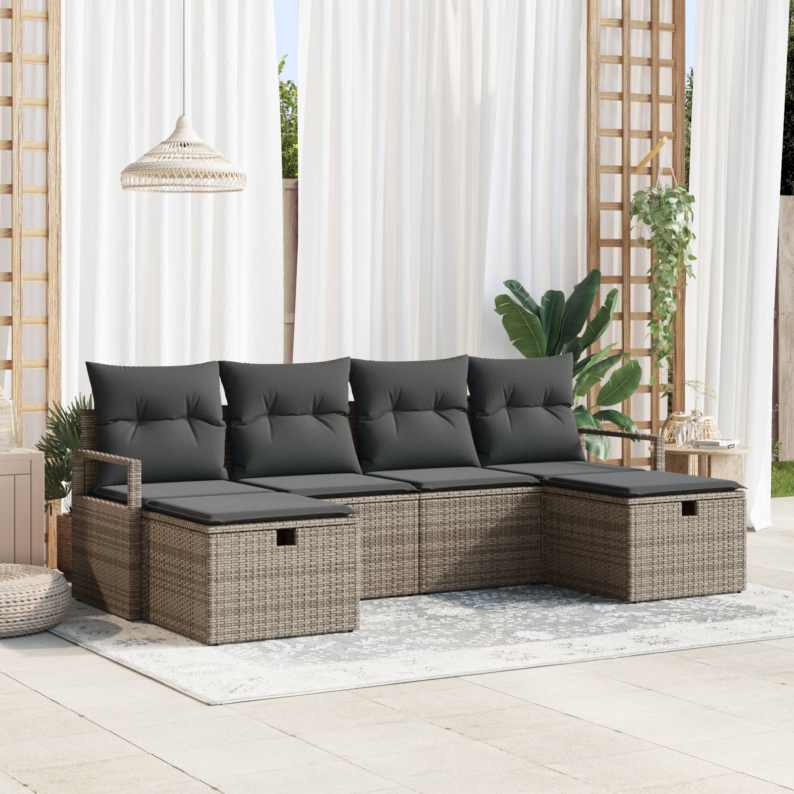 vidaXL 6-teiliges Garten Sofa Set mit Kissen Grau Poly Rattan