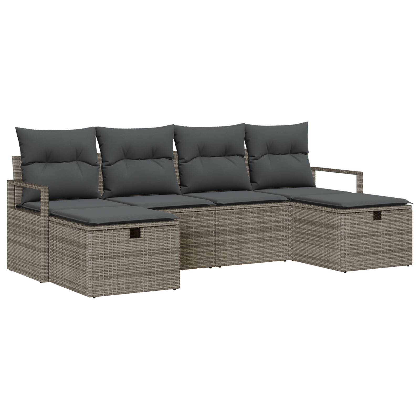 vidaXL 6-teiliges Garten Sofa Set mit Kissen Grau Poly Rattan