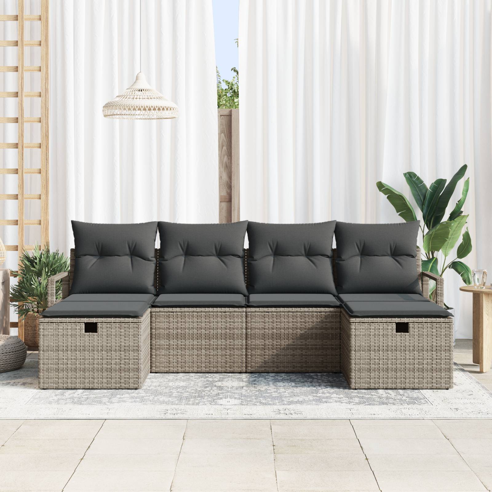 vidaXL 6-teiliges Garten Sofa Set mit Kissen Grau Poly Rattan